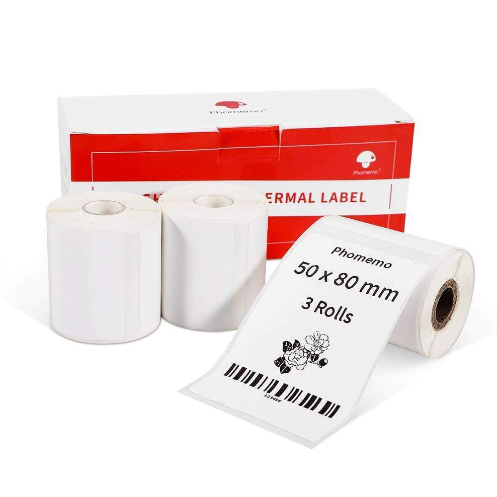 3 Rolls White Square 50×80mm Sticker Thermal Label for Phomemo M110/M200 Printer