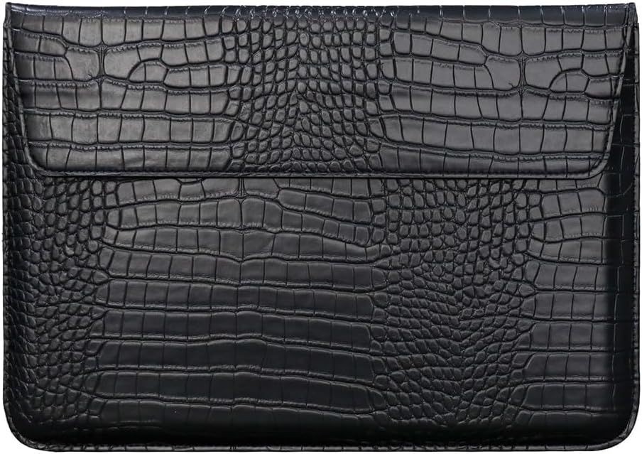Sleeve for 13-13.6" Laptops, Black Crocodile Leather, Stand Function