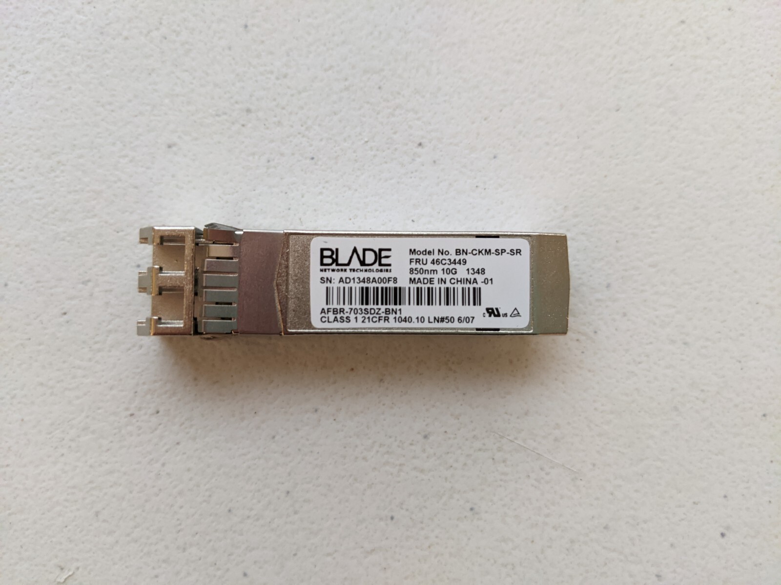 Lenovo IBM 46C3449 10GBASE-SR SFP Short Range Transceiver P/N 46C3448