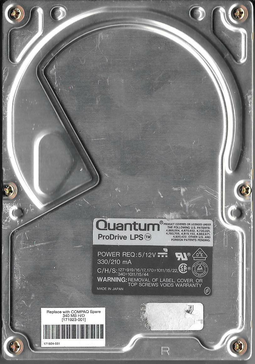 Quantum Pro Drive LPS 340AT 340MB Ide Hard Drive P/N: RR34A492