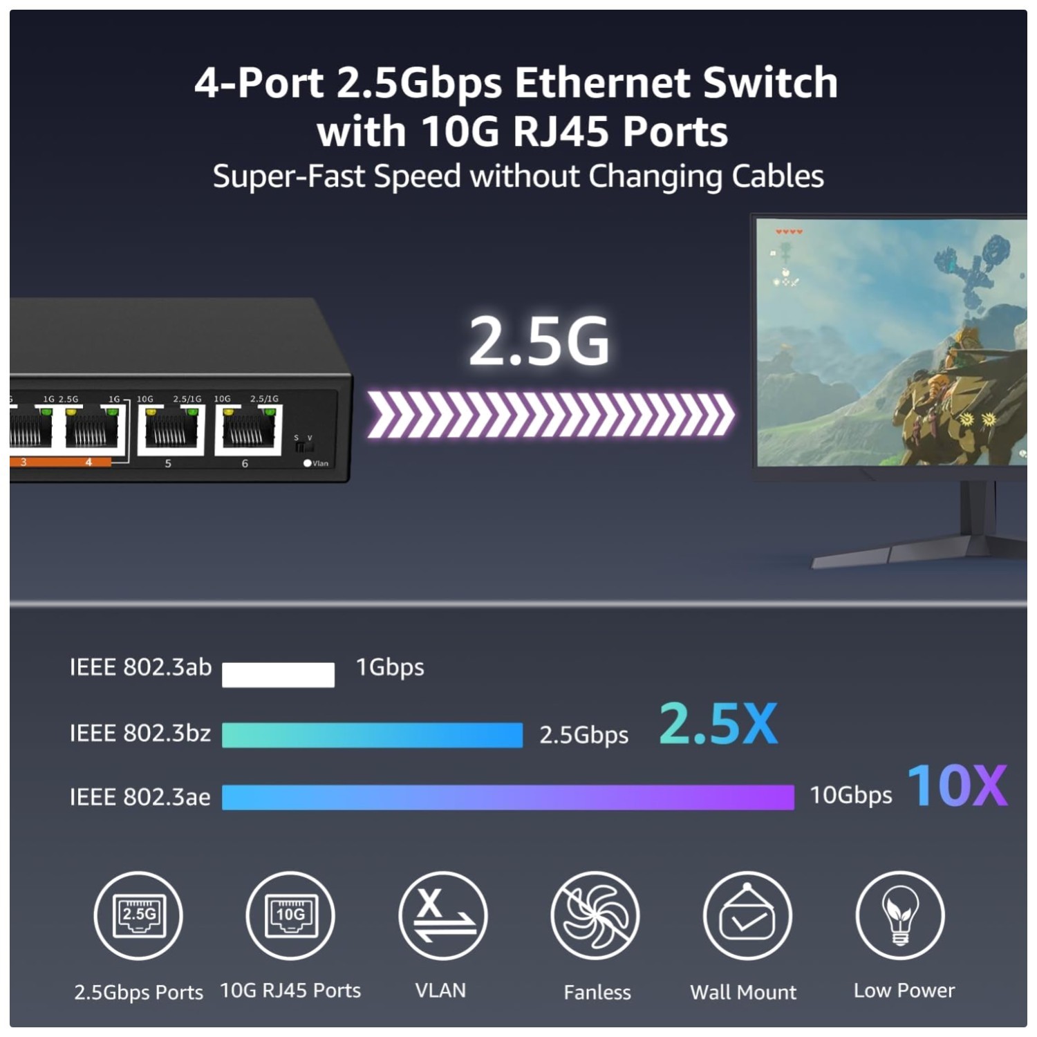 Silent 10GbE/2.5GbE Switch with Stable Performance
