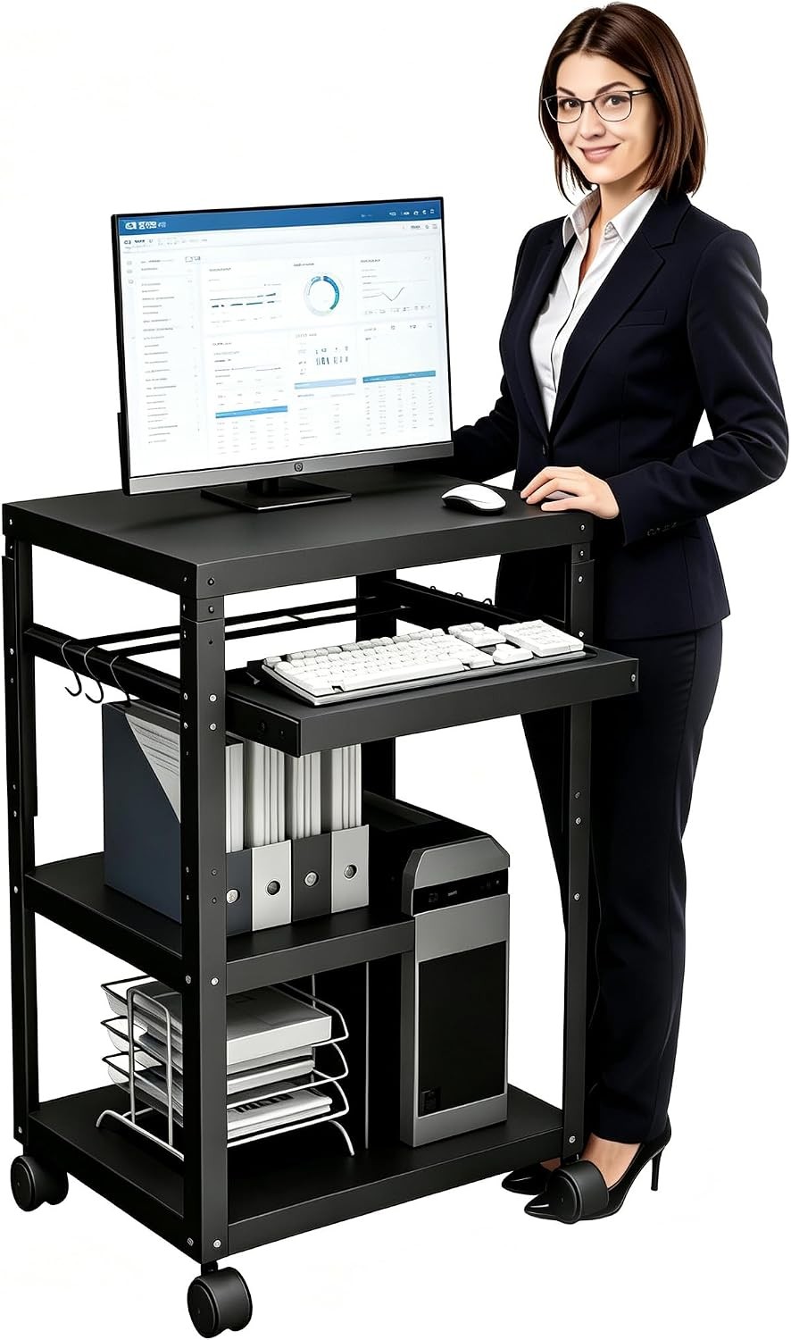 Mobile AV Cart,Adjustable Laptop Projector Stand W/ Keyboard Tray&Wheels Office