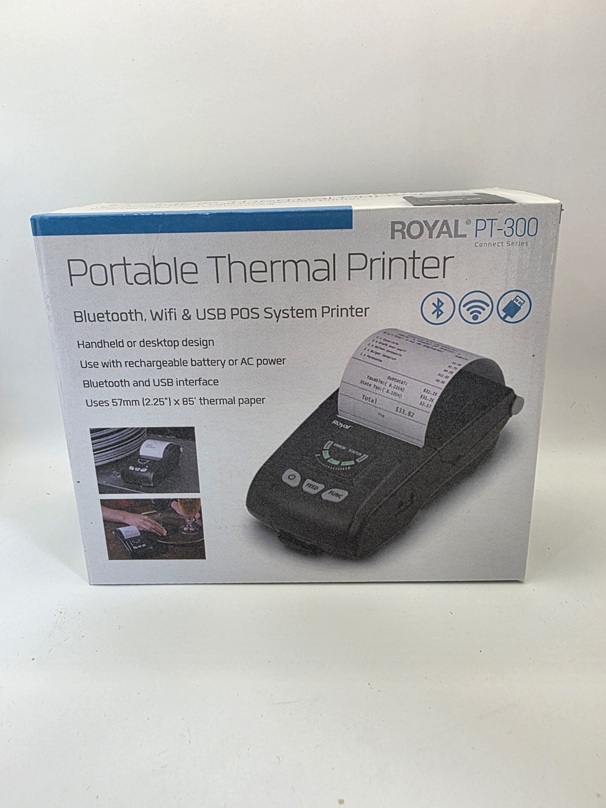 NEW Royal PT-300 Portable Thermal Printer - Monochrome Bluetooth Wifi USB