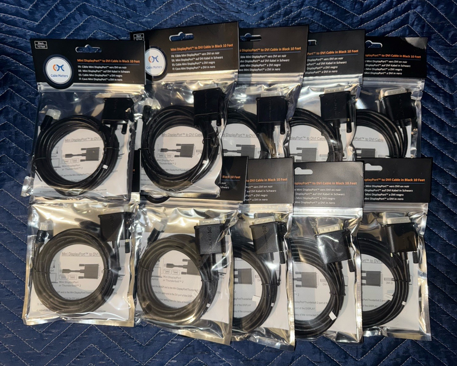 Lot (10) New Cable Matters Mini DisplayPort to DVI Cables in Black 10ft Length
