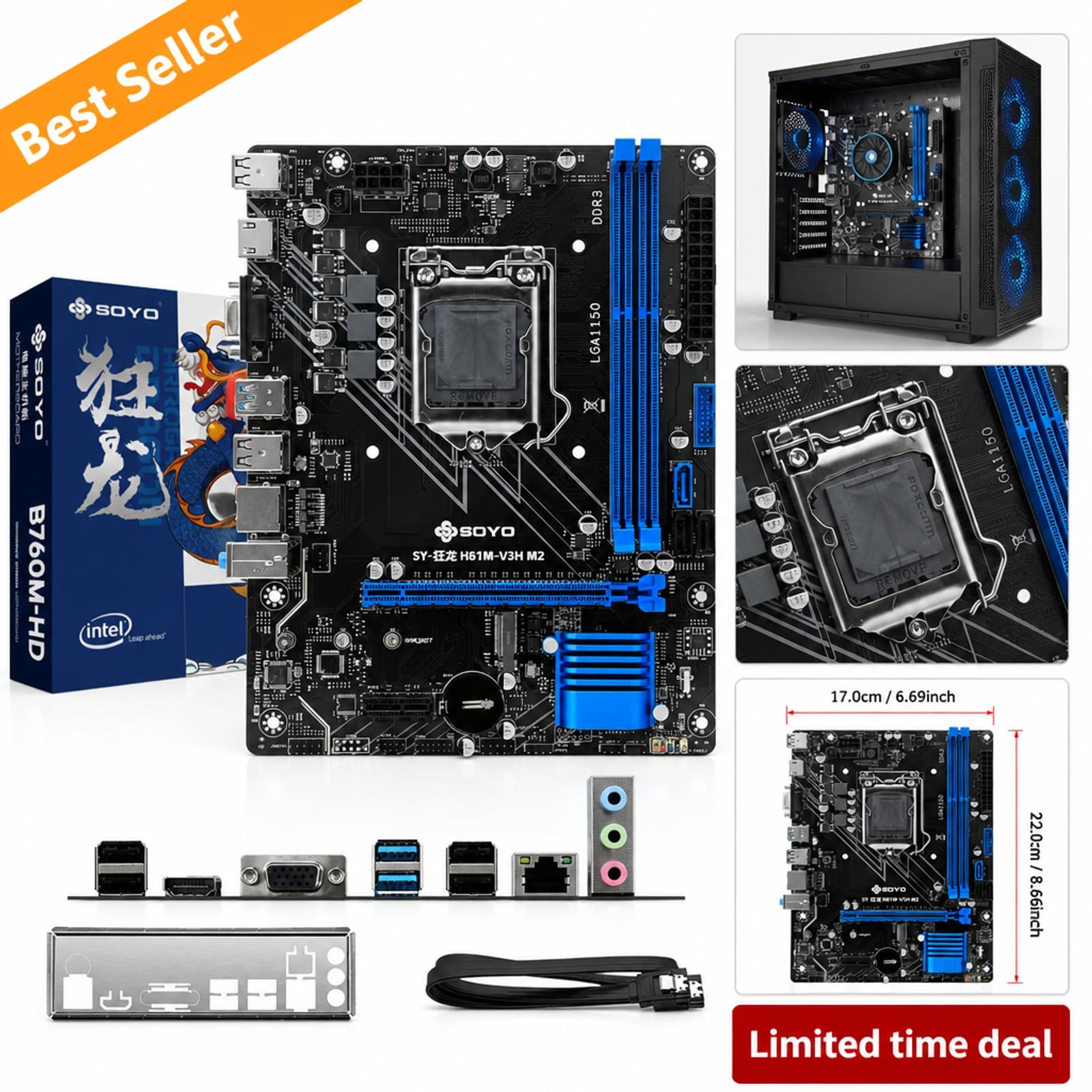 H81M Motherboard CPU RAM Combo LGA1150 Intel I3 4160 8GB DDR3 M.2 HDMI TPM