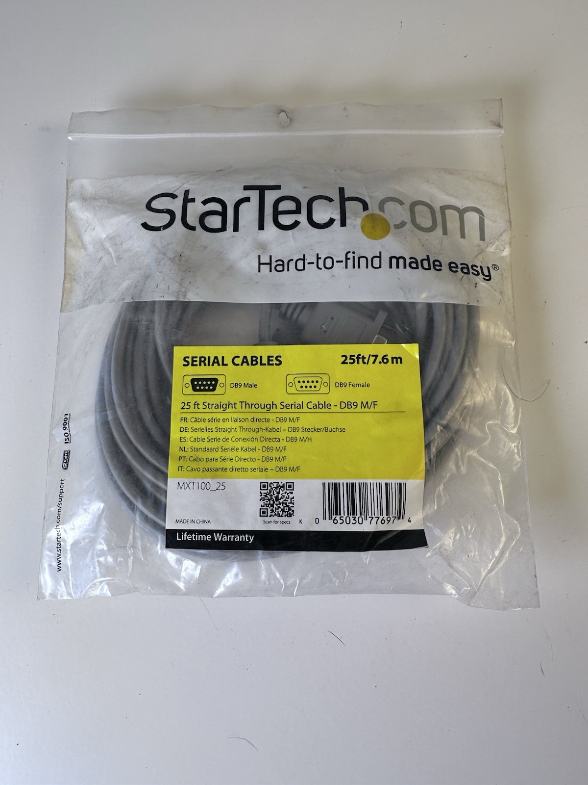STARTECH 25FT STRAIGHT THROUGH SERIAL CABLE DB9 M/F MXT106