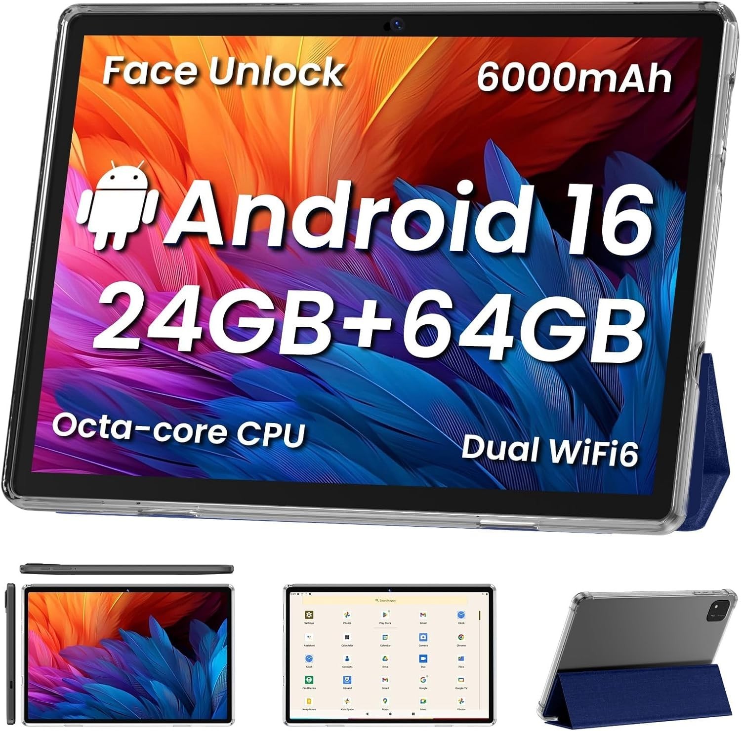 COLORROOM Android 16 Tablet, 10 inch Tablet, Octa Core CPU, Blue
