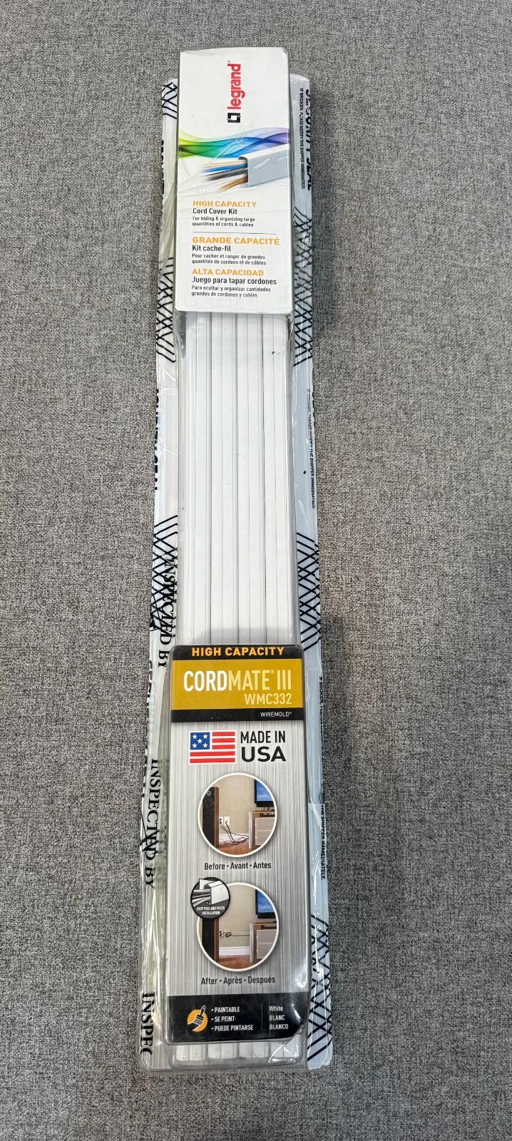 Legrand Wiremold On-Wall CordMate III High-Capacity Cord Concealment Kit -WMC332