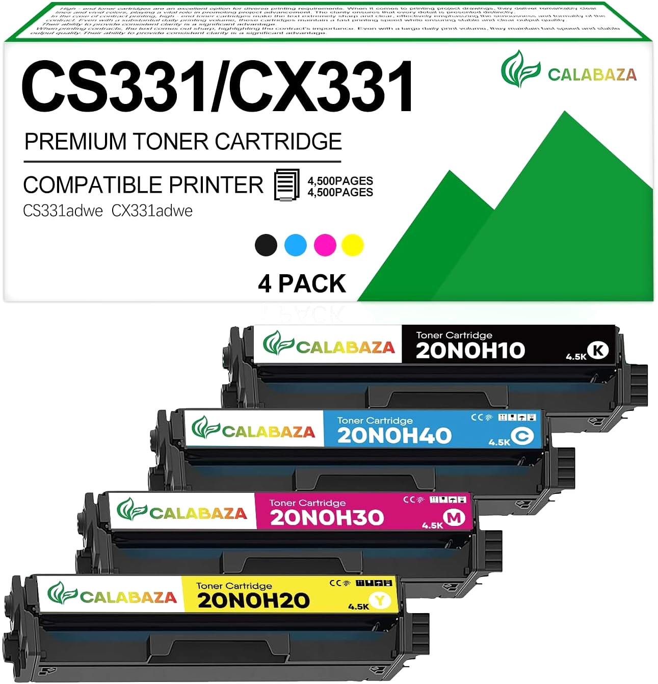 Toner Cartridge 4-Pack Compatible with Lexmark CS331adwe & CX331adwe Printers