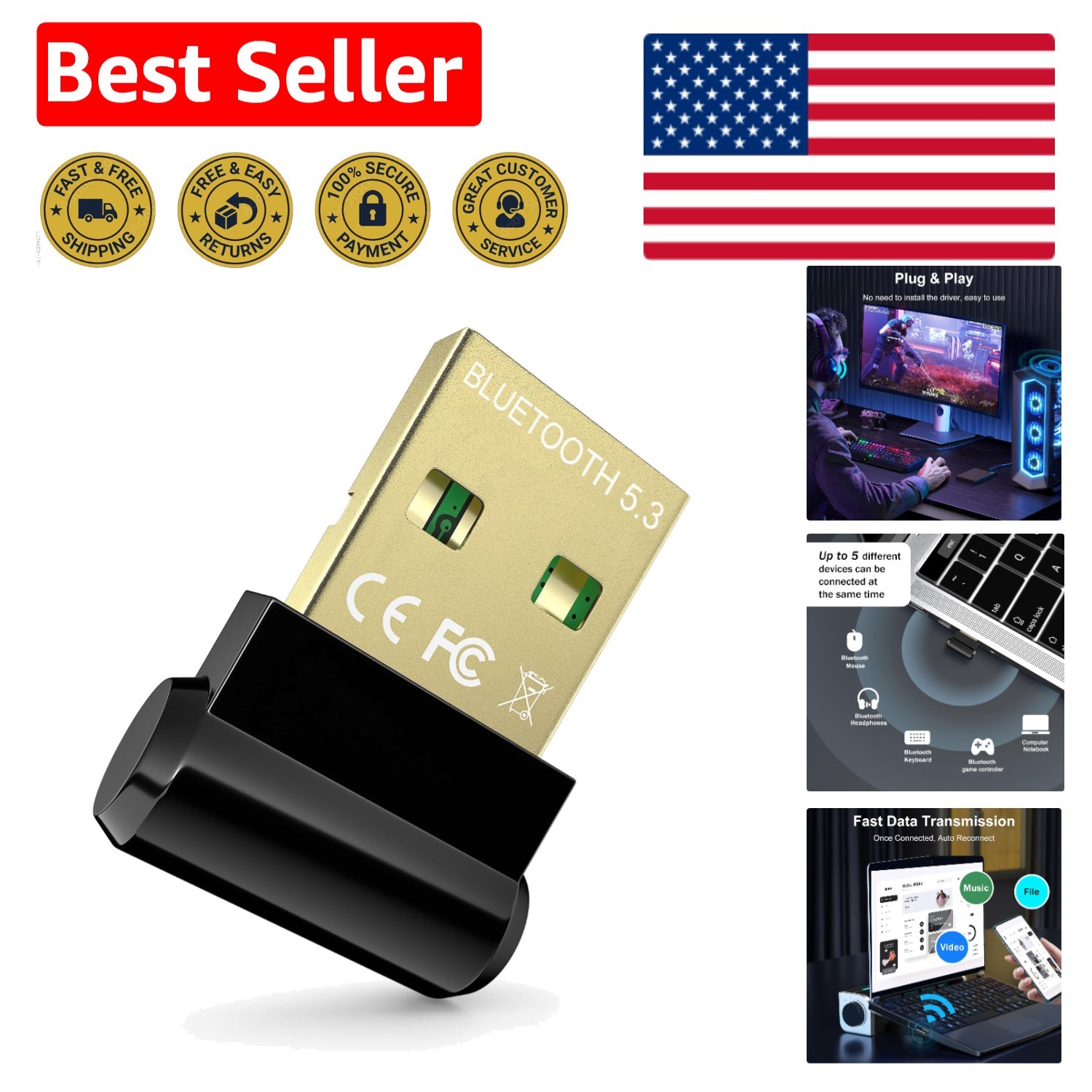 Versatile Bluetooth 5.3 USB Adapter – Mini Dongle for Seamless Connections