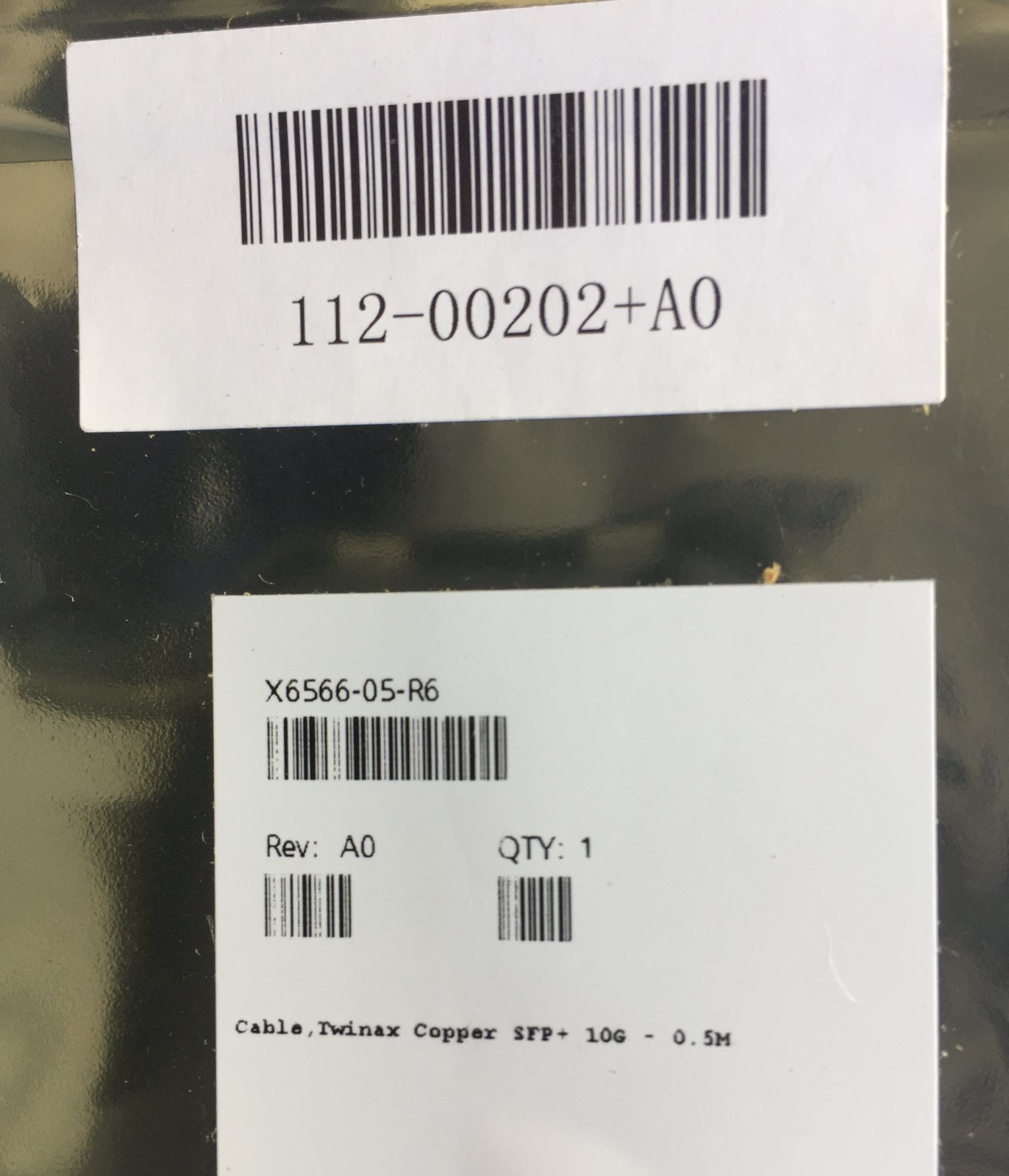 NetApp X6566-05-R6+A0 112-00202 0.5 meter Direct Attach Twinax CU SFP+ 10G Cable