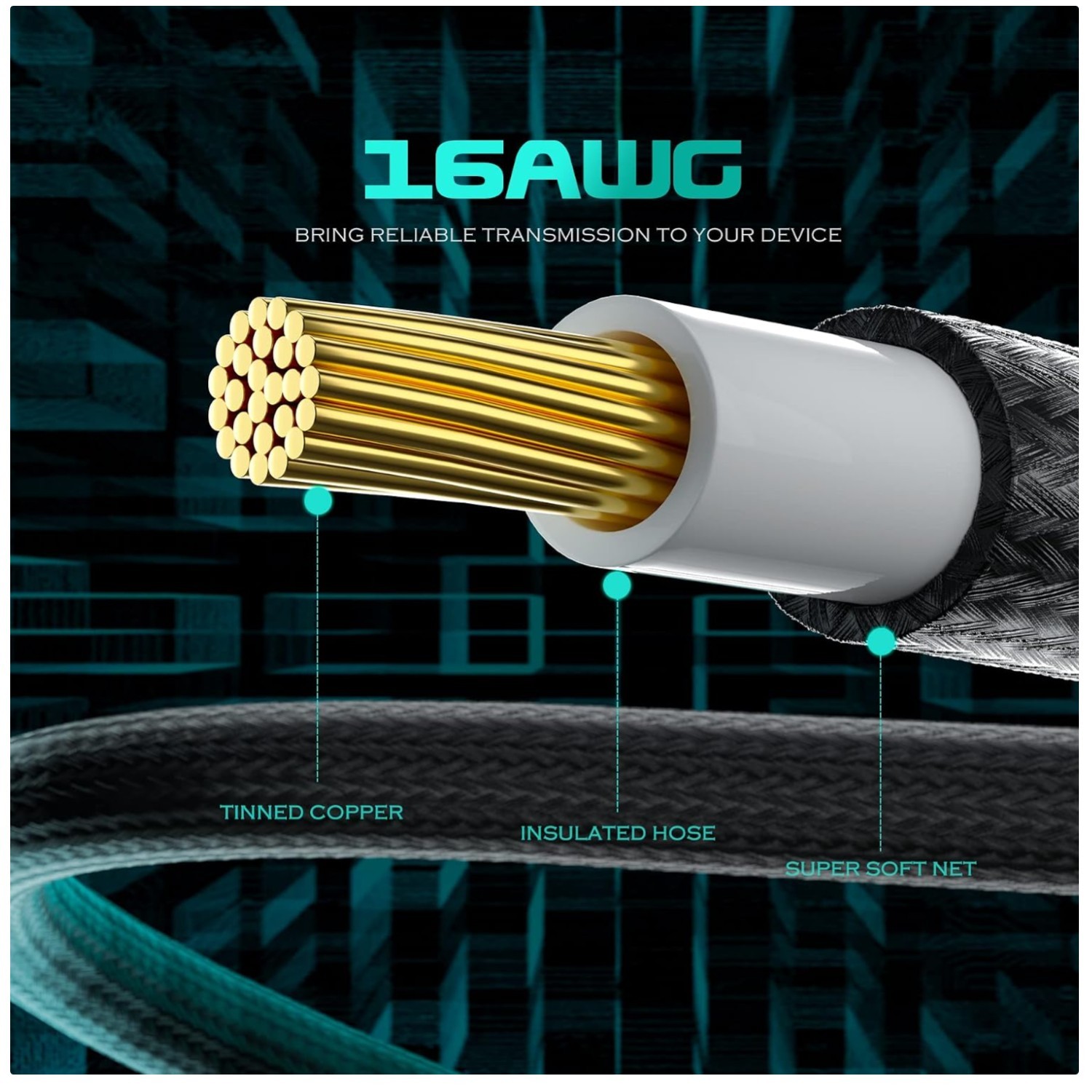 High-Quality Gold-Plated PSU Cables, 16AWG, 30cm