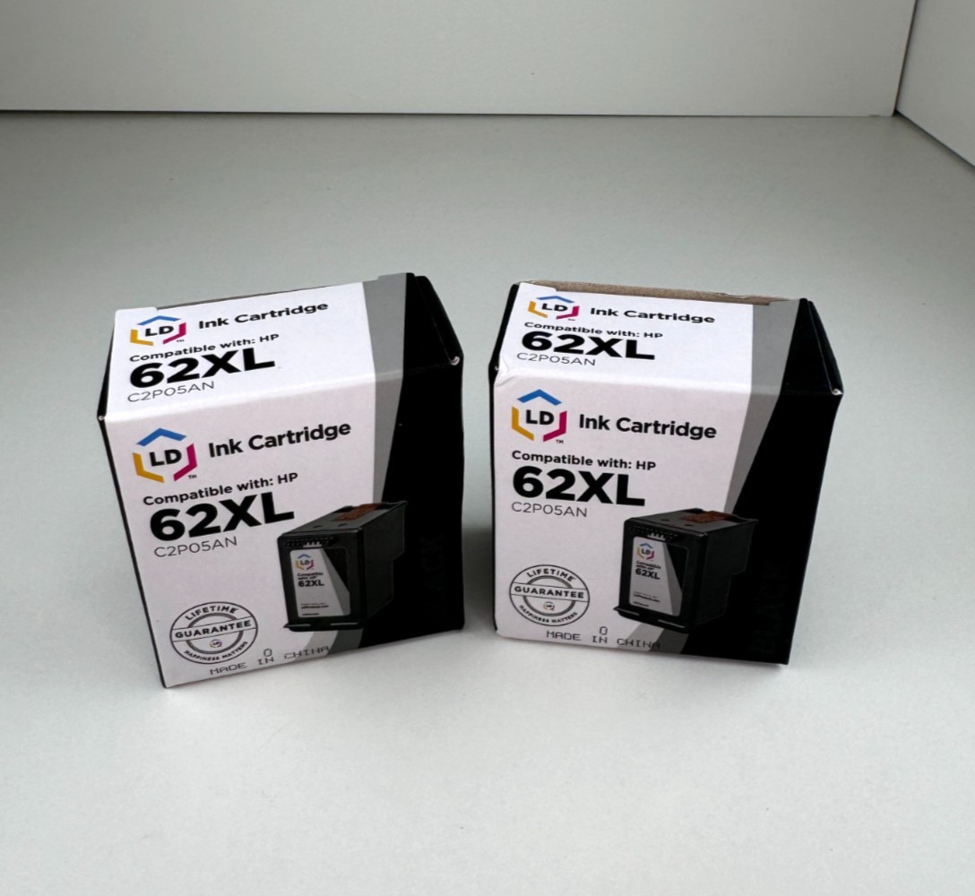 (2) Pack LD Reman Ink BLACK Replacement for HP Envy OfficeJet 62XL HY Cartridge