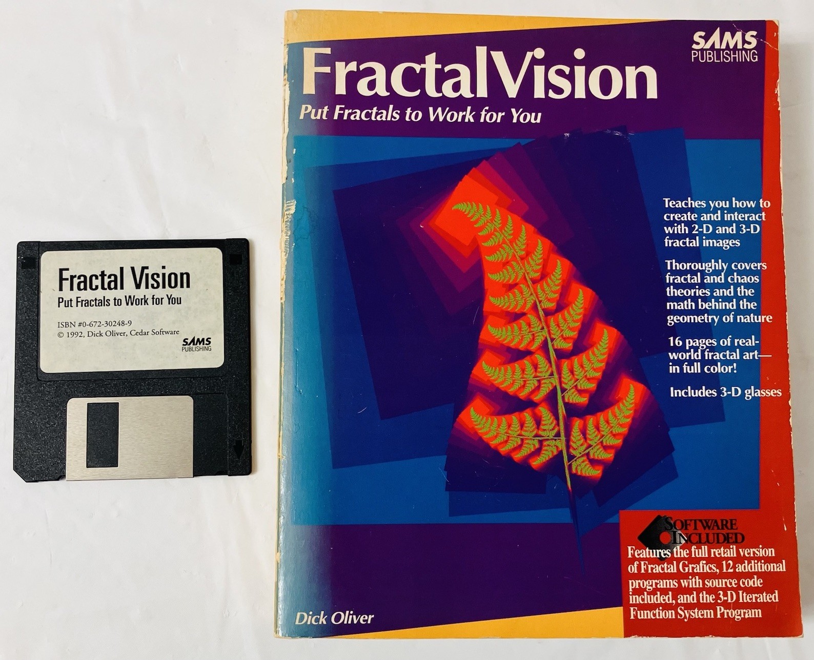 FractalVision Book + 3.5 Floppy Disk 1992 Dick Oliver Sams Rare DOS Software Vtg