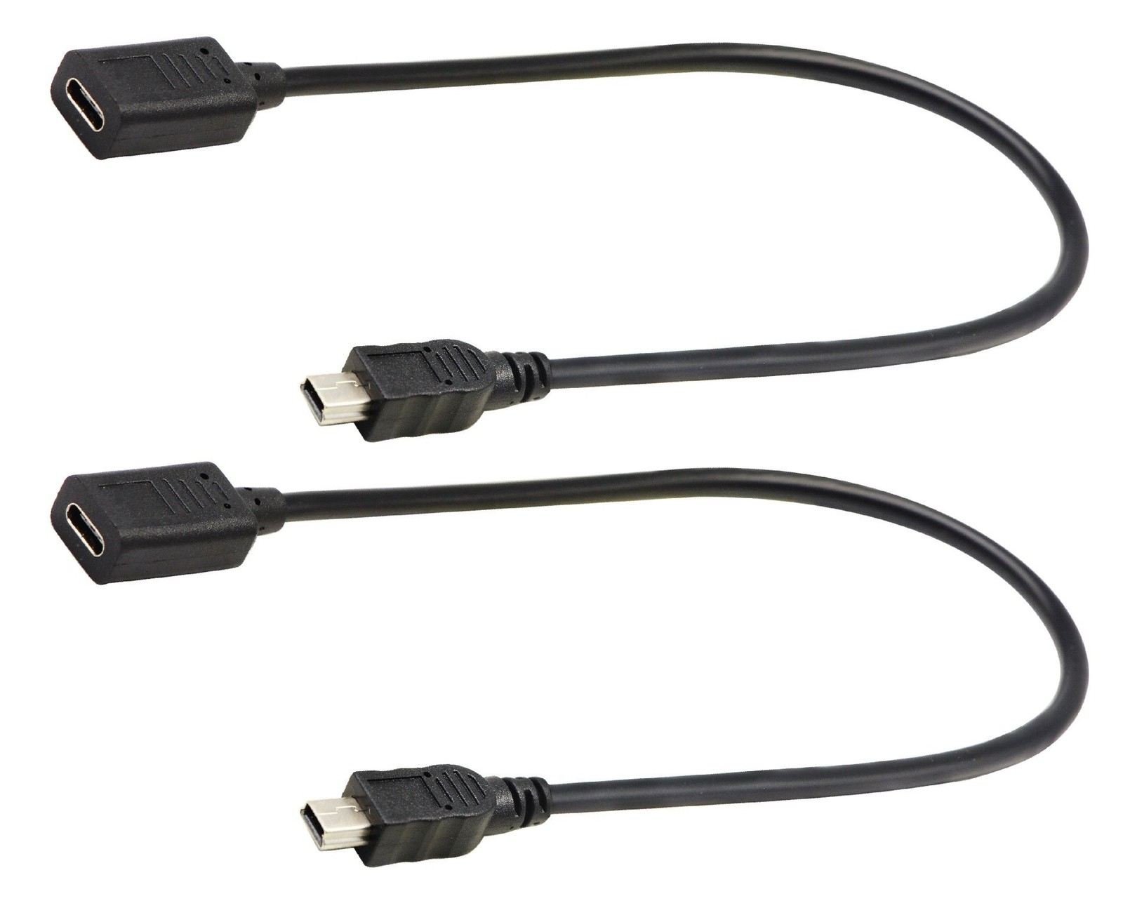2-Pack USB 2.0 Type-C Female to USB Mini B Male Extension Cable, 30CM