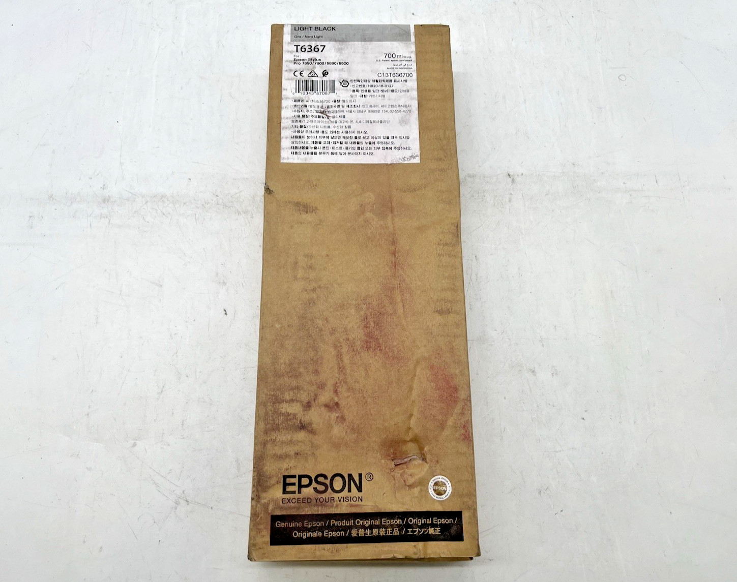 Genuine Epson T6367 Light Black Ink for Stylus PRO 7890/7900/9890/9900-Worn Box