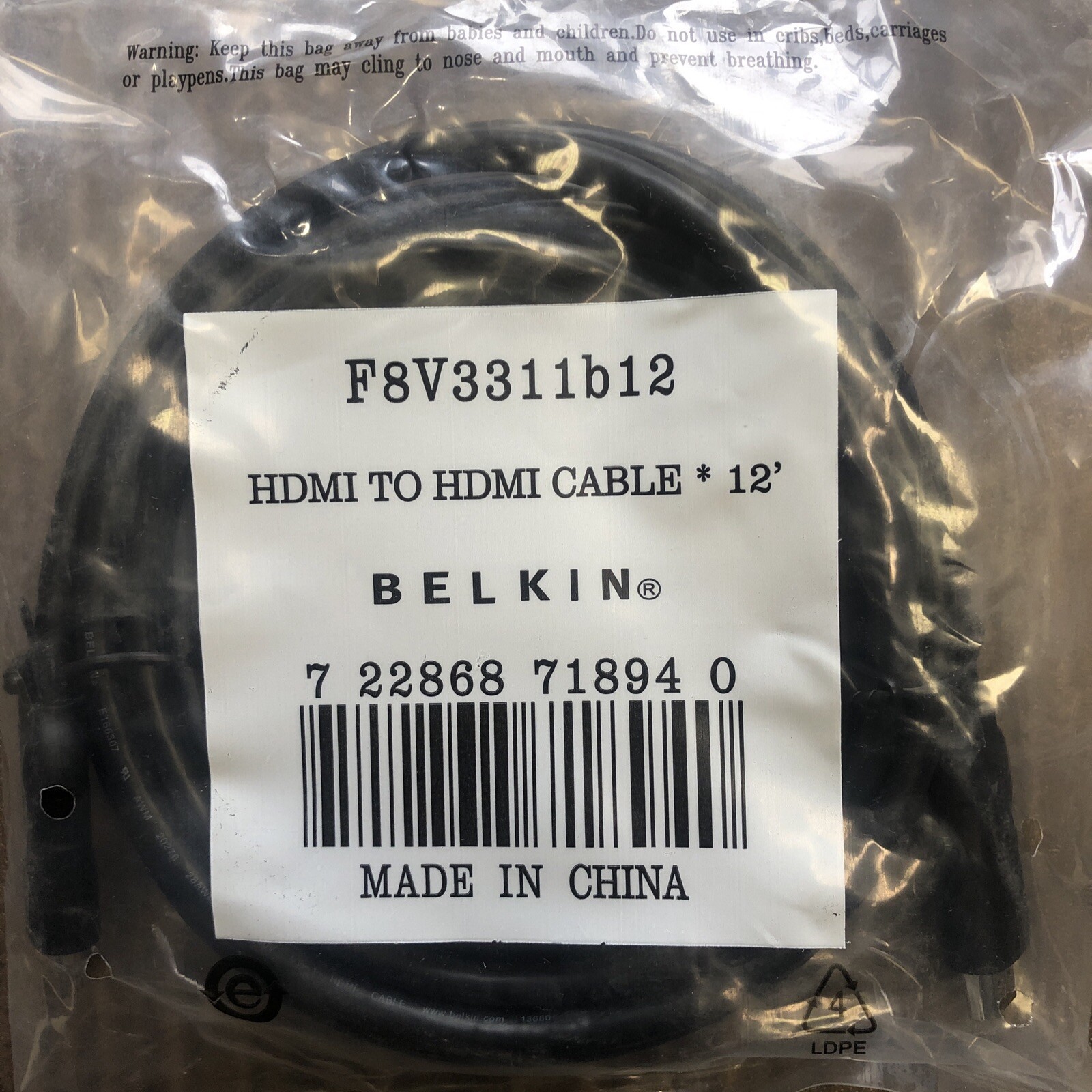 Belkin HDMI to HDMI Audio/Video Cable 12 ft. Black F8V3311B12