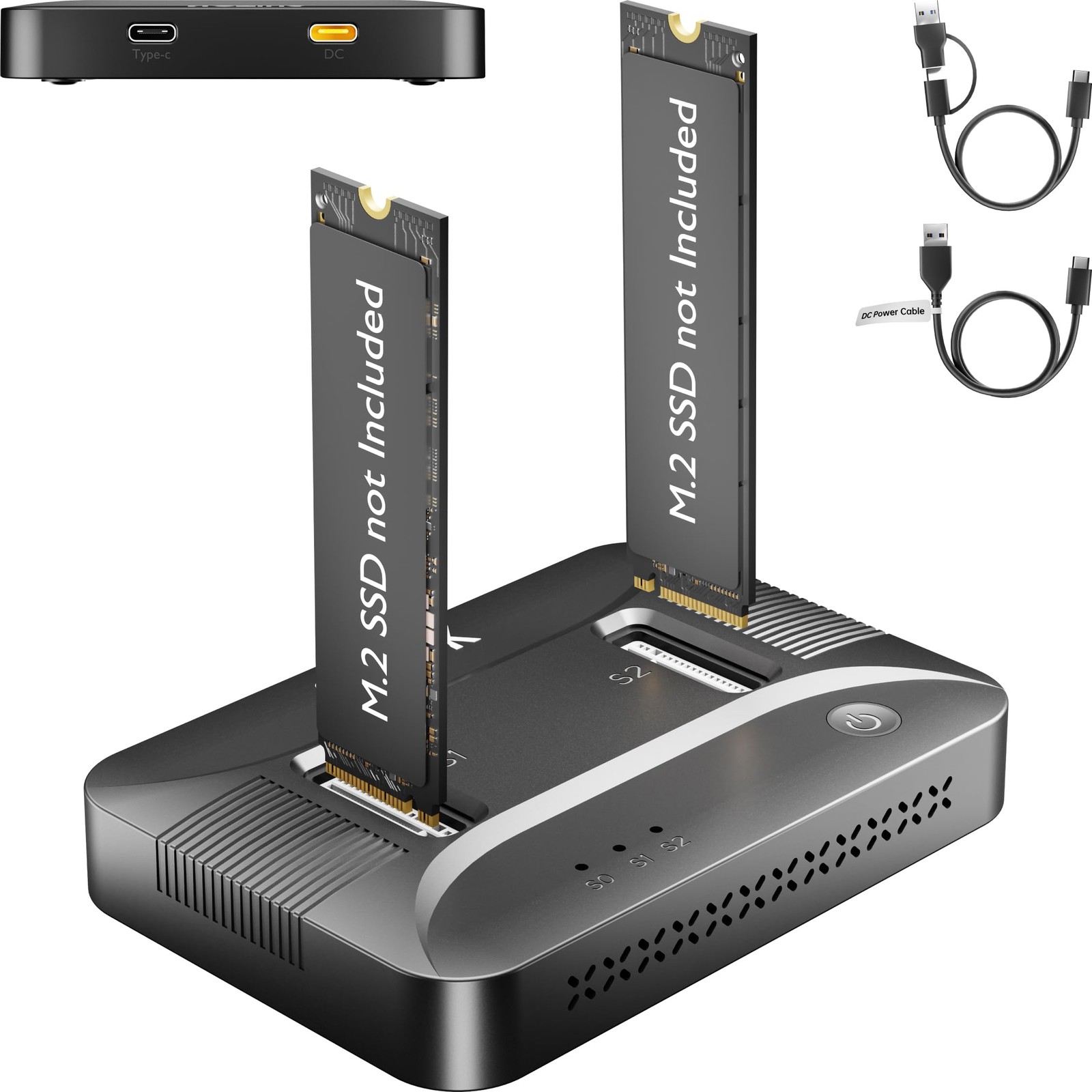 SUITOK Tool-Free Dual-Bay NVMe M.2 SSD 0.71 x 3.87 x 2.68 inches, Black