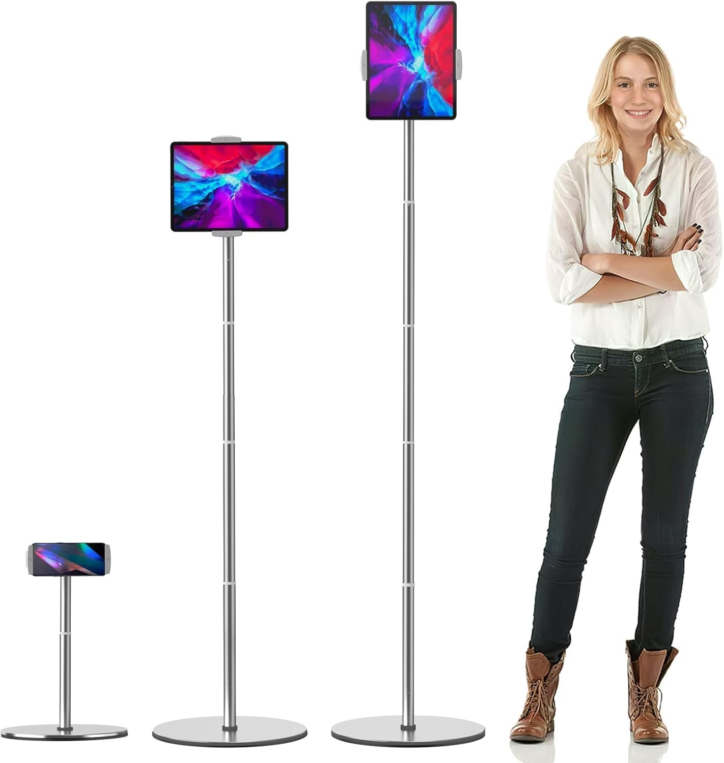 OATSBASF Heavy-Duty Tablet Floor Stand - 66.1 Height-Adjustable, Overhead Bed...