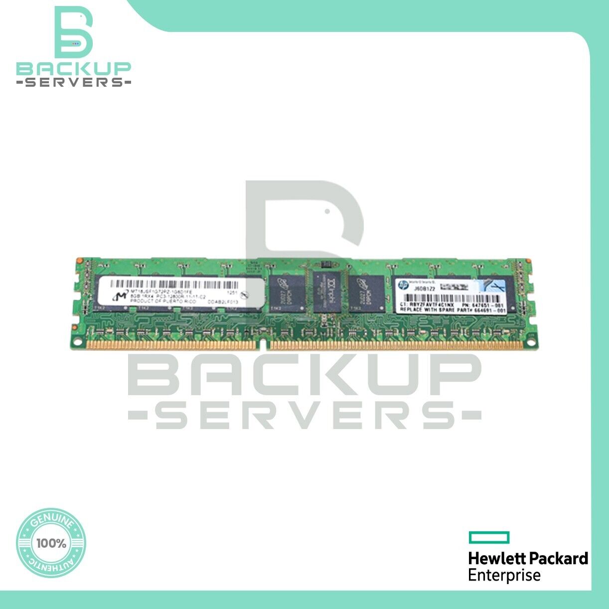 647899-B21 HP 8GB 1Rx4 DDR3-1600 PC3-12800 240-Pin CL11 ECCReg Memory 647651-081