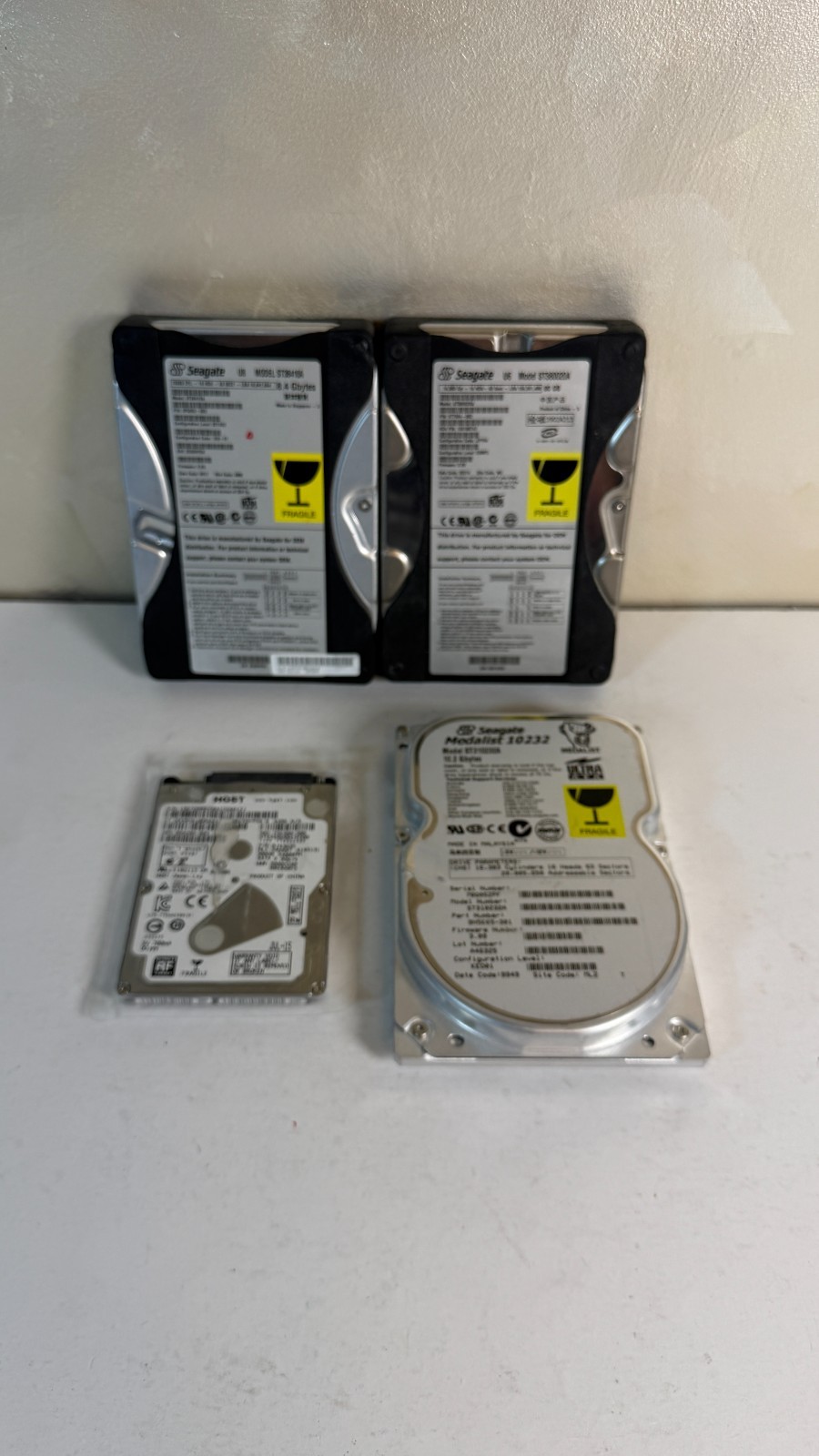 Lot of 4 Hard drives, Seagate 8.4, 80, 10.2 and HGST 500GB
