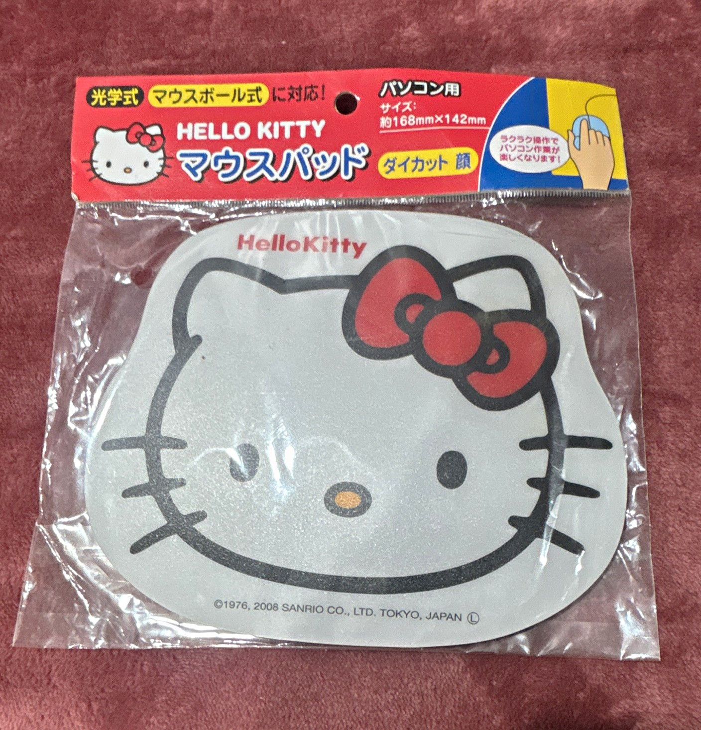 Hello Kitty Die-Cut Face Mouse Pad Non-Slip White/Red/Black 168x142mm