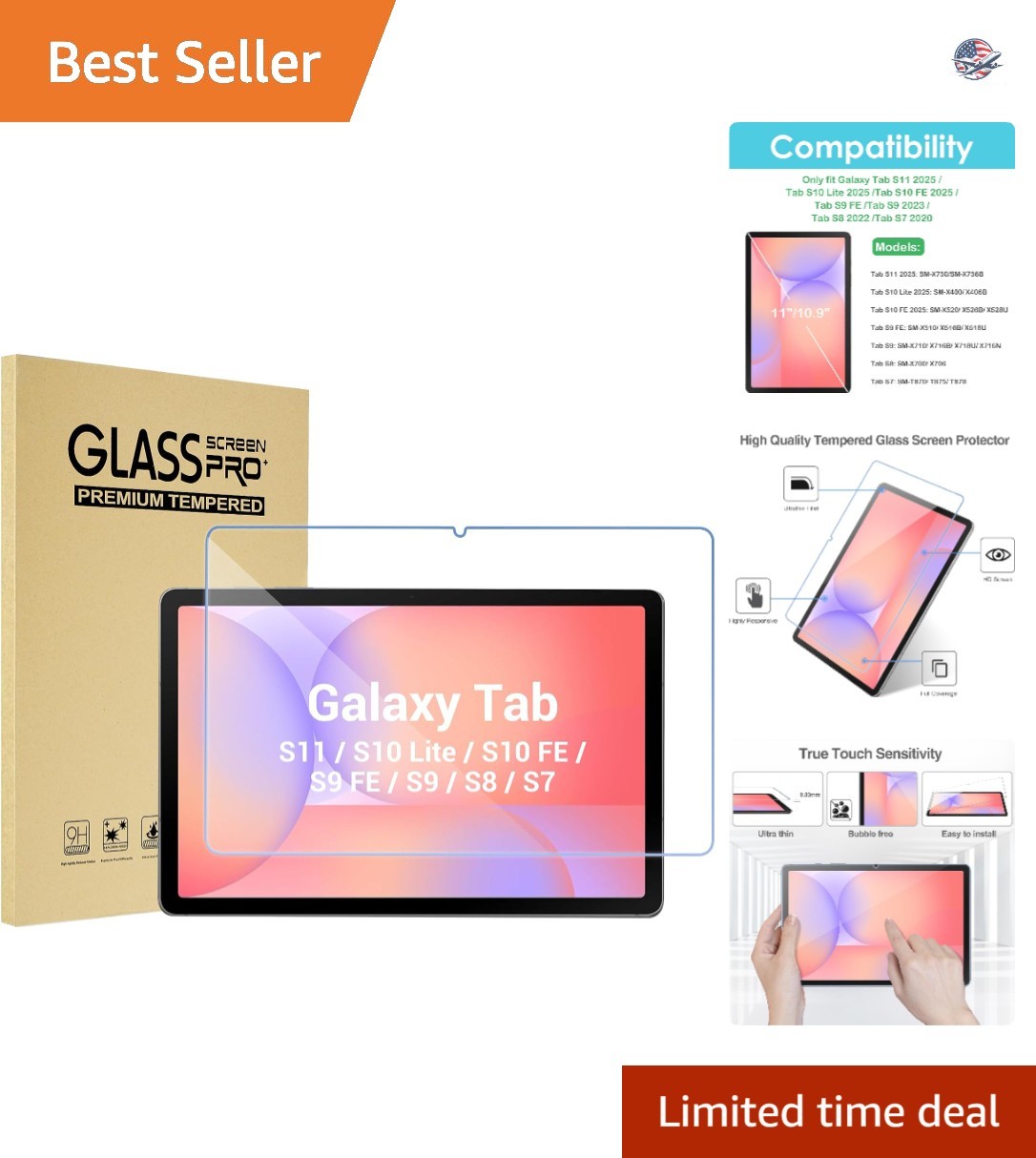 Crystal Clear 9H Scratch-Resistant Protector for Samsung Galaxy Tabs - 11'' Size