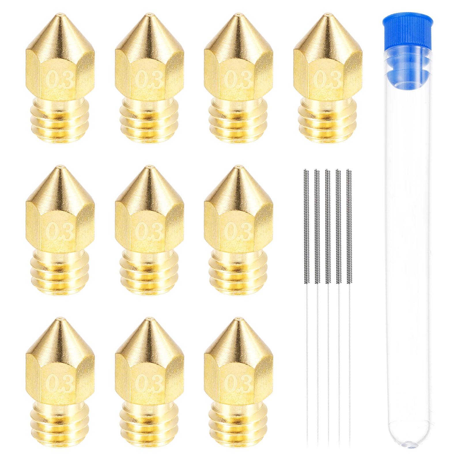 10pcs 3D Printer Nozzle Brass 0.3mm Extruder Print Head for 1.75mm M6 Printer