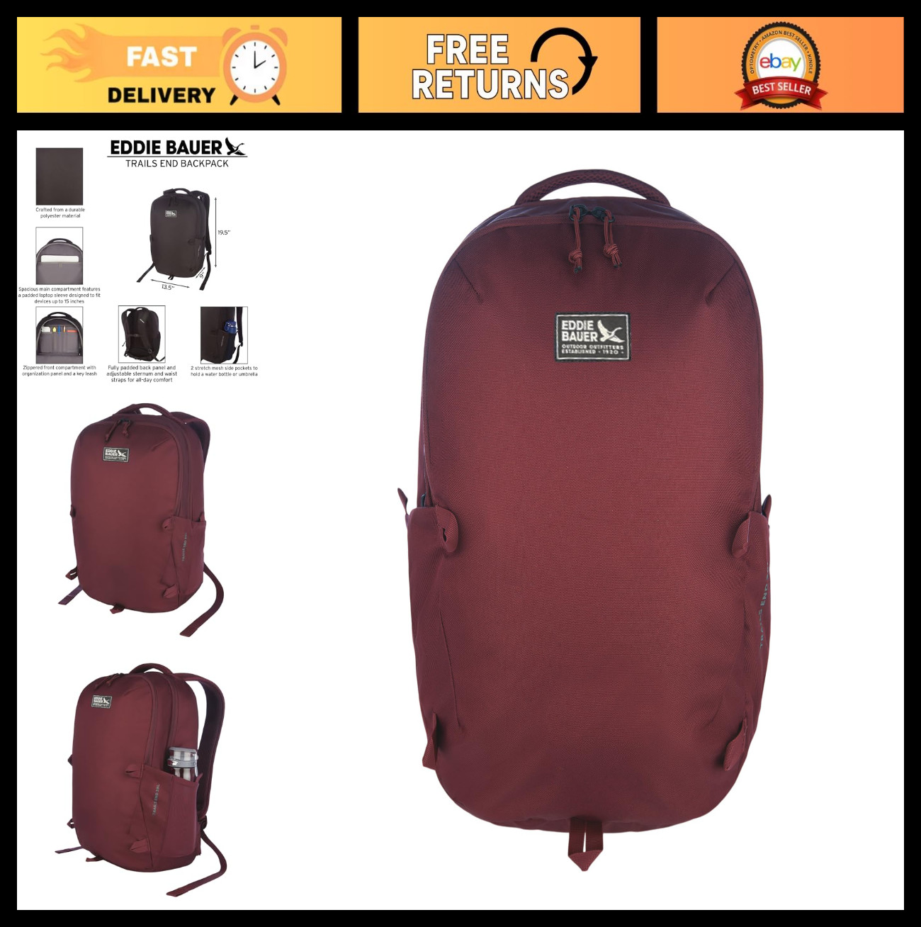 28L Backpack with Laptop Sleeve | Travel, Work, Commuting | Padded Straps, Side