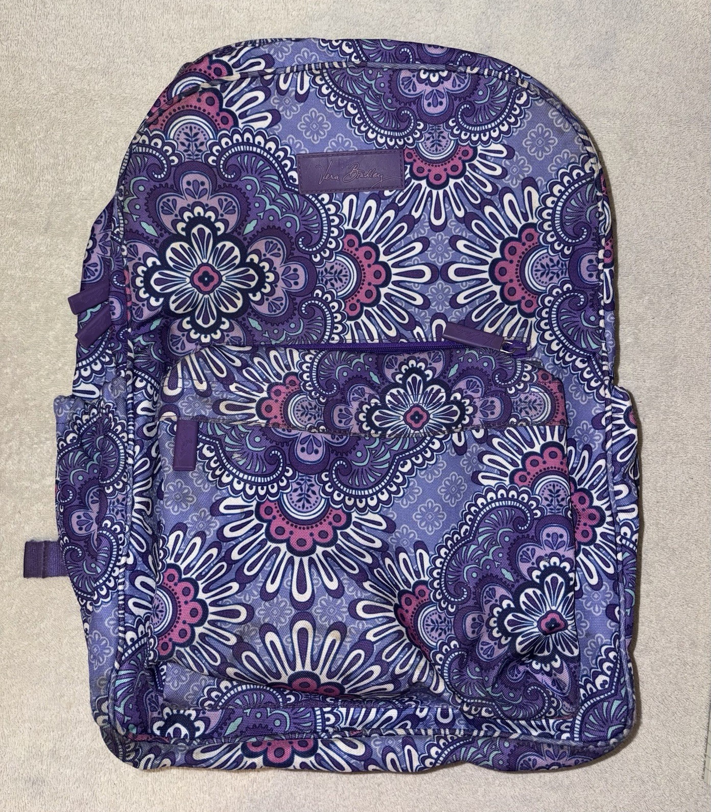 Vera Bradley Lilac Medallion Laptop Backpack Zip Pockets Adjust Straps Handle