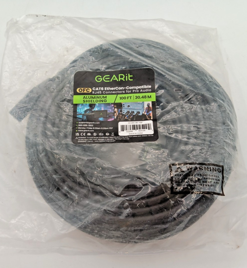 GEARIT | CAT 6 ETHERCON-COMPATIBLE | 100FT | 30.48M | OFC | ALUMINUM SHIELDING