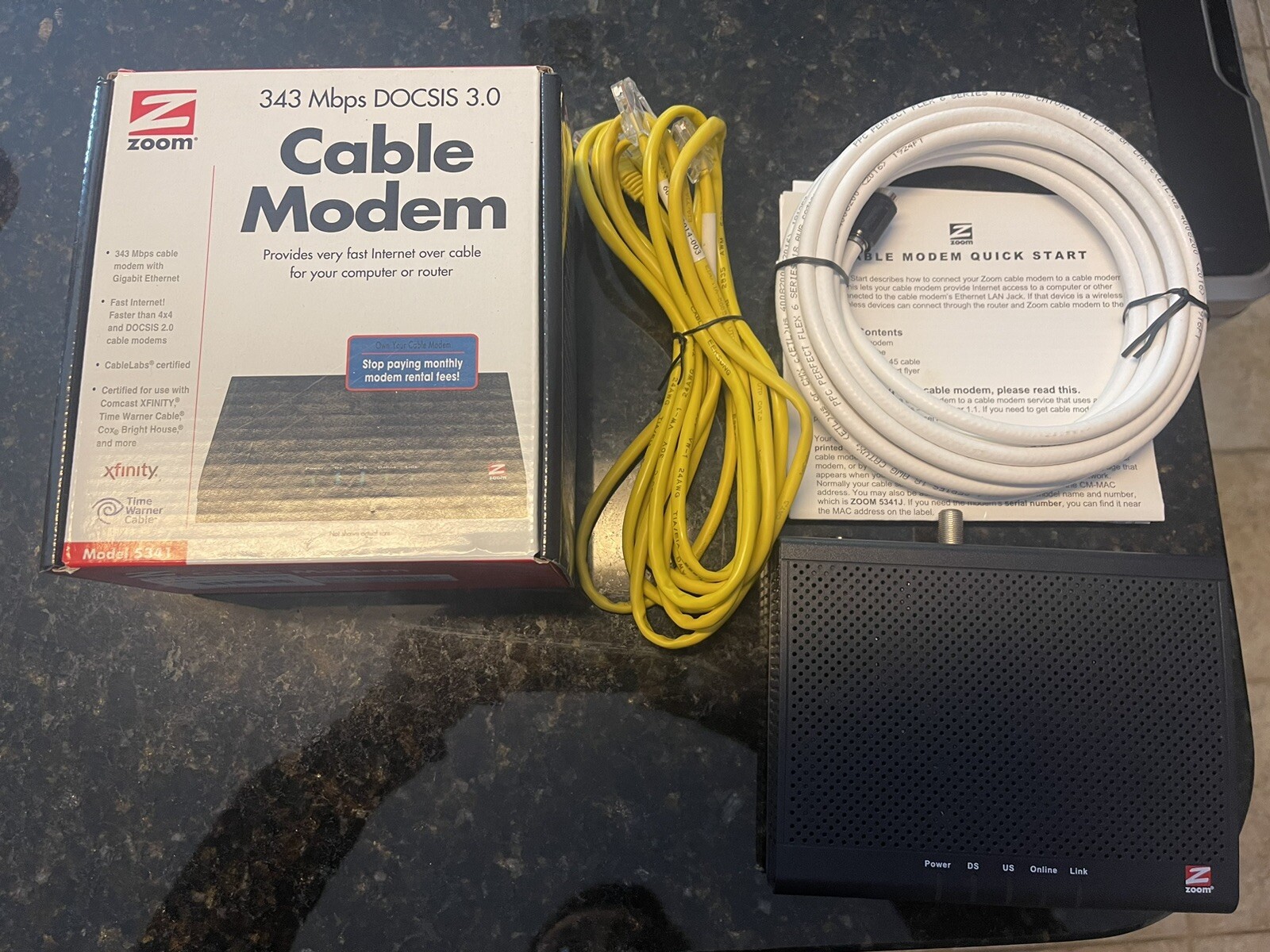 Zoom Cable Modem 3.0, Series 1094, Model 5341J/53410000, DOCSIS 3.0, 343Mbps