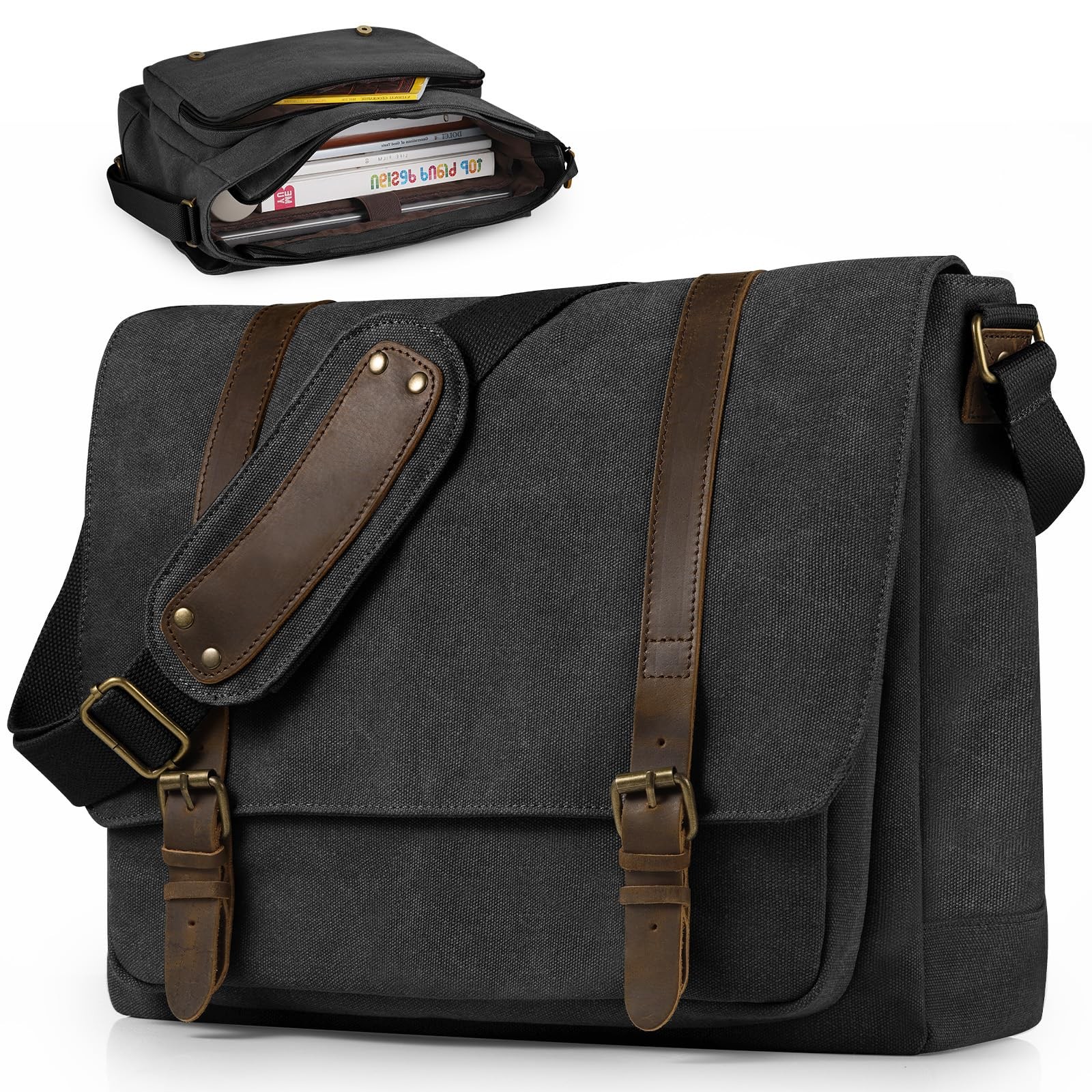 Vintage Canvas Messenger Bag for Men 15.6-16 inch Laptop bag,Computer Satchel
