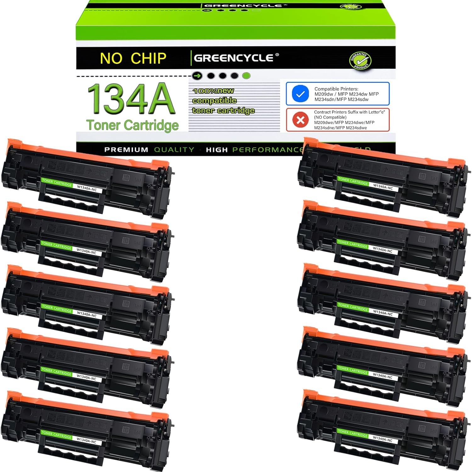 [NO CHIP] W1340A Toner Cartridge For HP 134A LaserJet M209dwe MFP M234sdn - 10PK