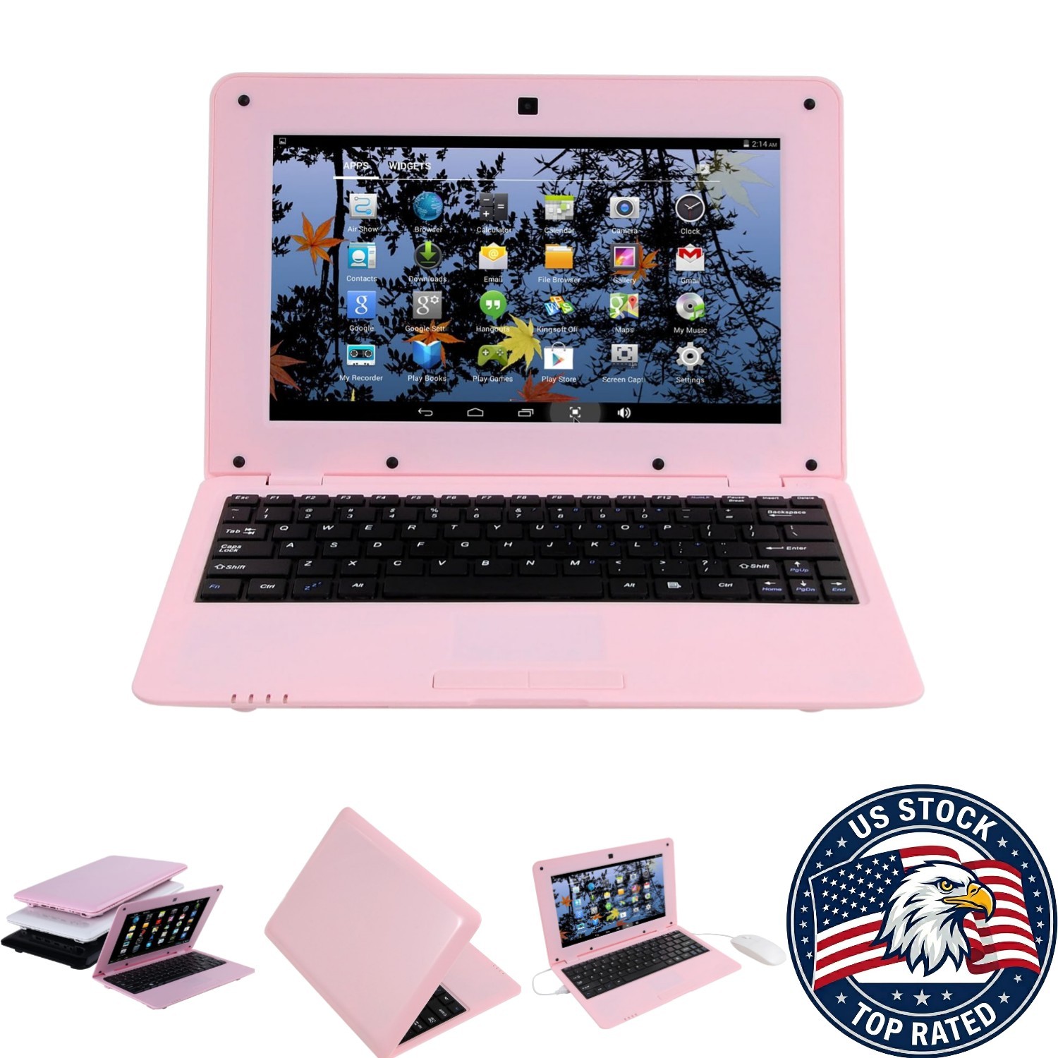 2025 10.1 Inch Portable Laptop - Quad Core, 8GB, Android 6.0, Flash Pink