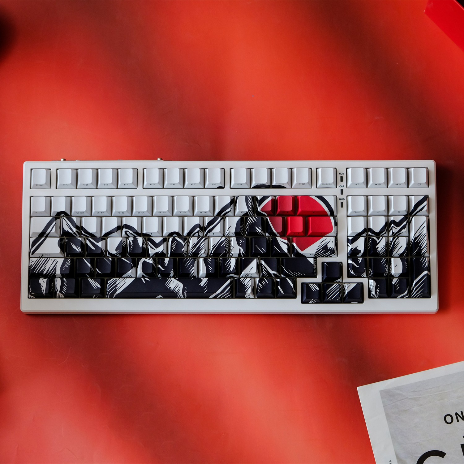 White Black Red Sun Rising Theme Dye Subs Side Printed PBT Keycap Set