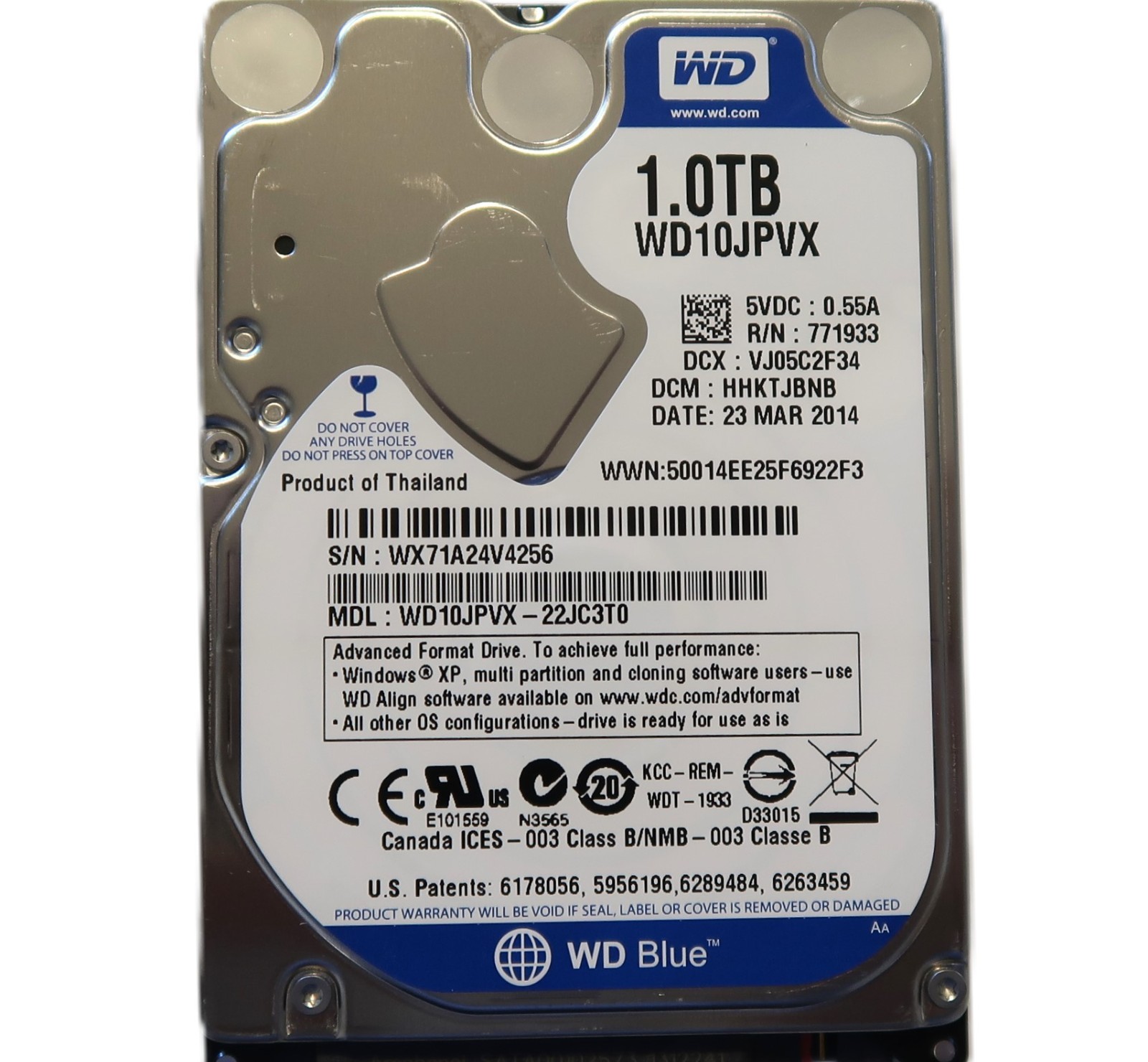 WD WD10JPVX-22JC3T0 HHKTJBNB (WX71) Thailand 2.5" 1TB Sata HDD MAR/2014
