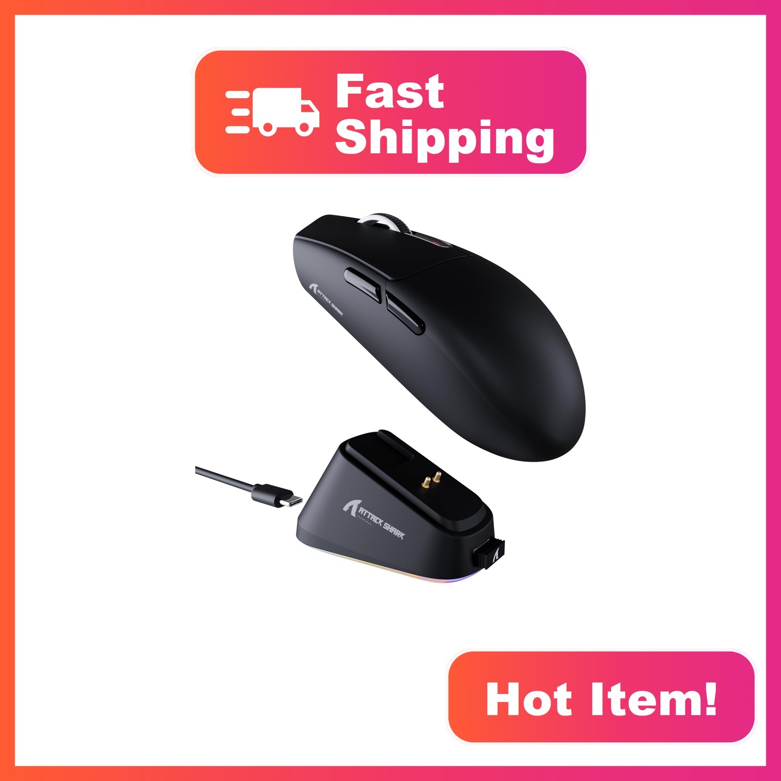 ATTACK SHARK G3 Pro Wireless Gaming Mouse with Dock, Black (57 chars)