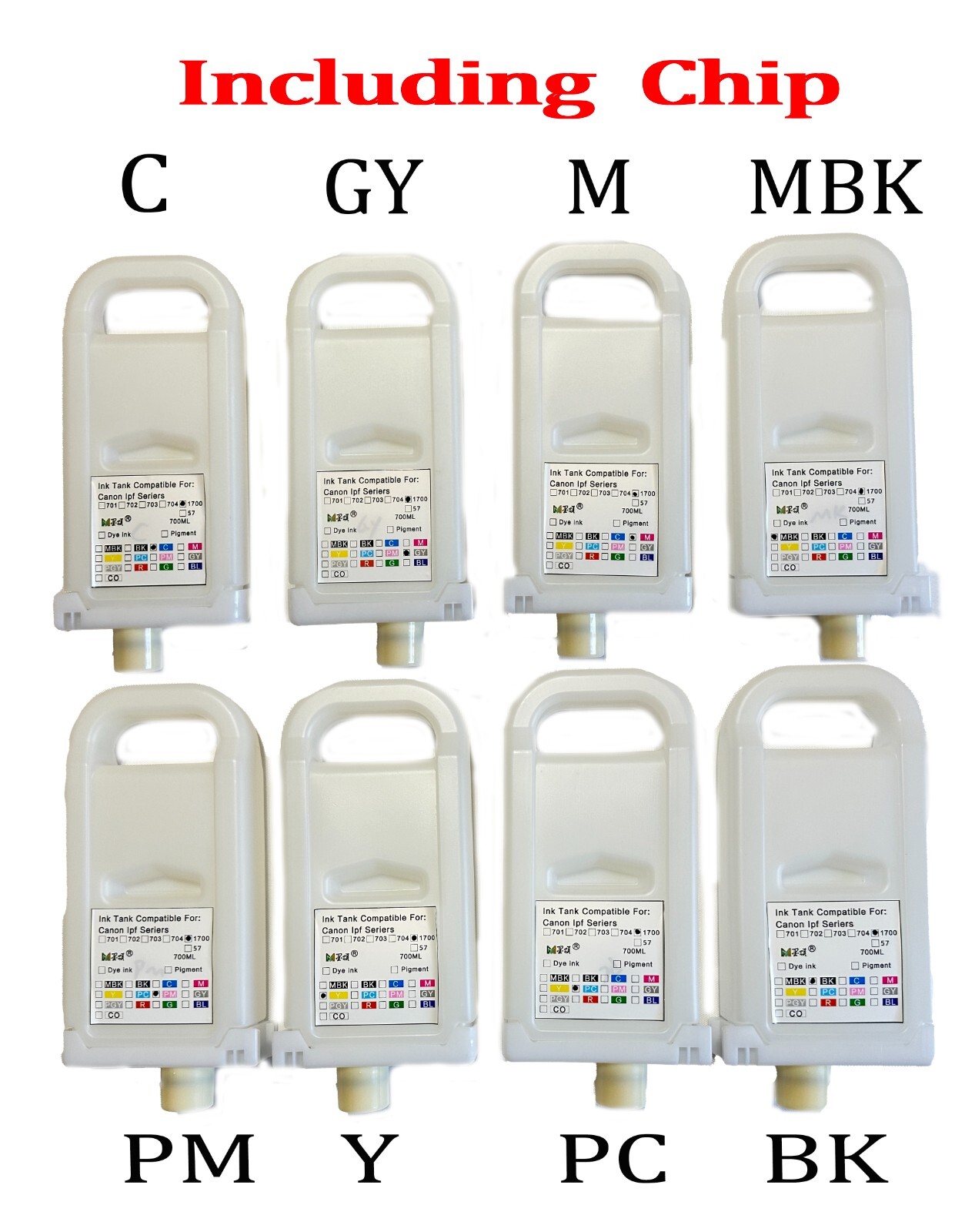 PFI-1700 Refillable Ink Cartridge for Canon 2000/4000/4100/4100s/PRO-6000 set 8