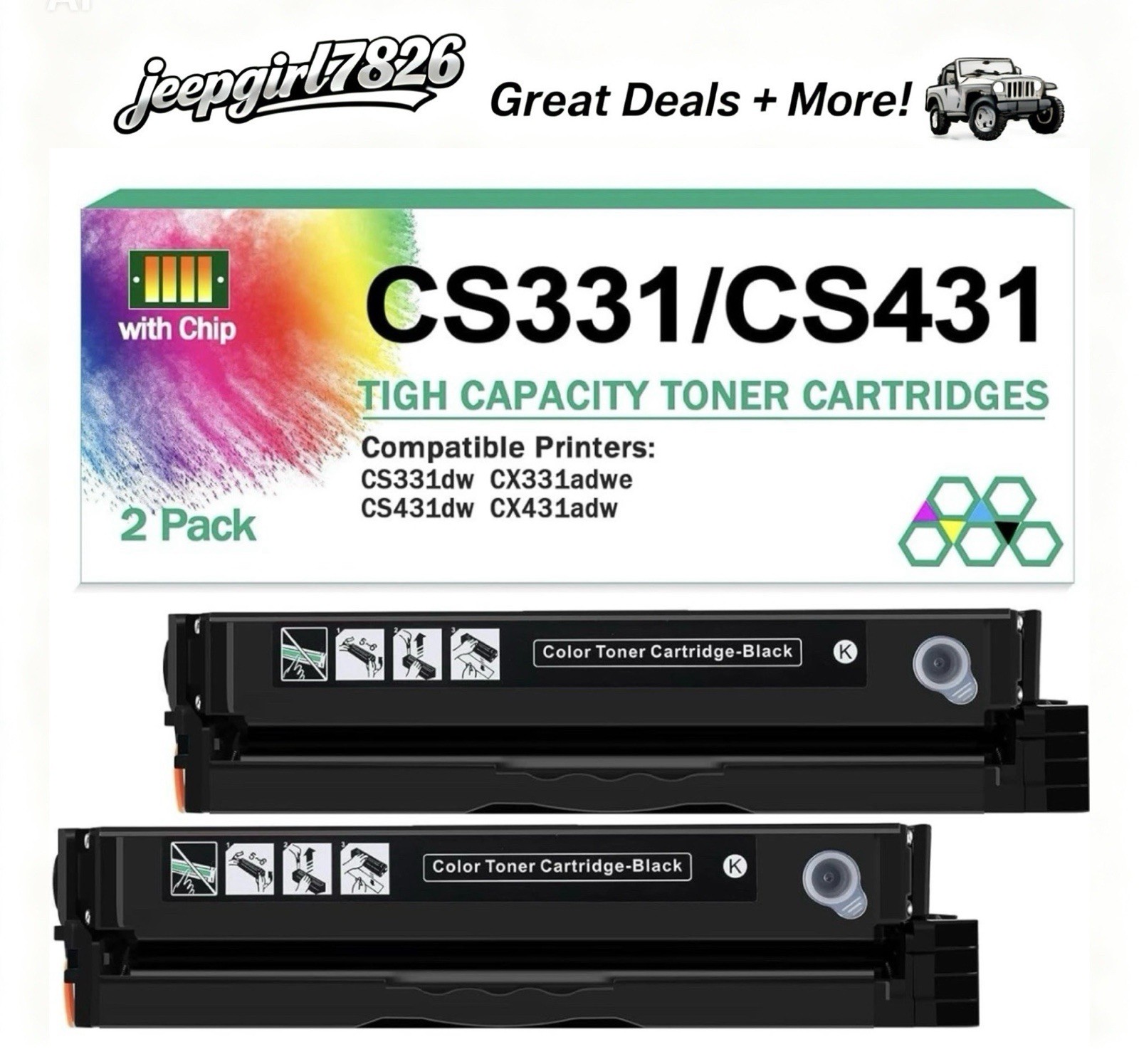20N10K0 2 Pack Black Toner Cartridge Compatible for CS331 CS431