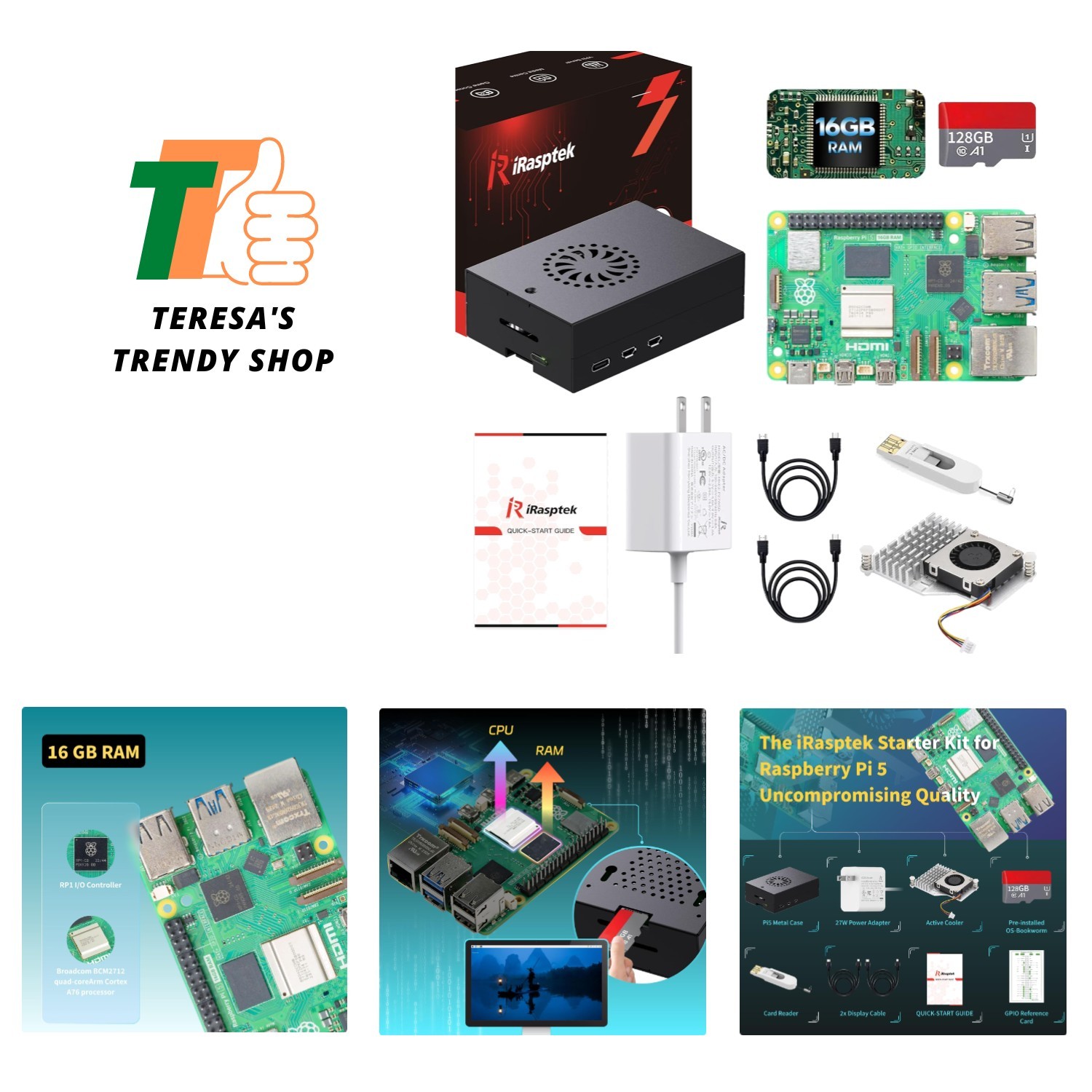 Raspberry Pi 5 Kit with 16GB RAM, 128GB OS & Durable Aluminum Case