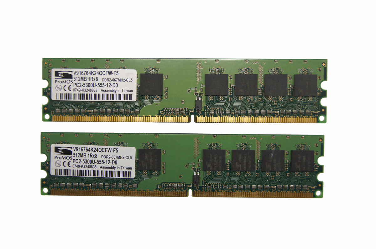 ProMOS 512MB X2 1GB Memory Ram 1RX8 PC2 5300U-555-12-D0 V916764K24QCFW-F5 DDR2