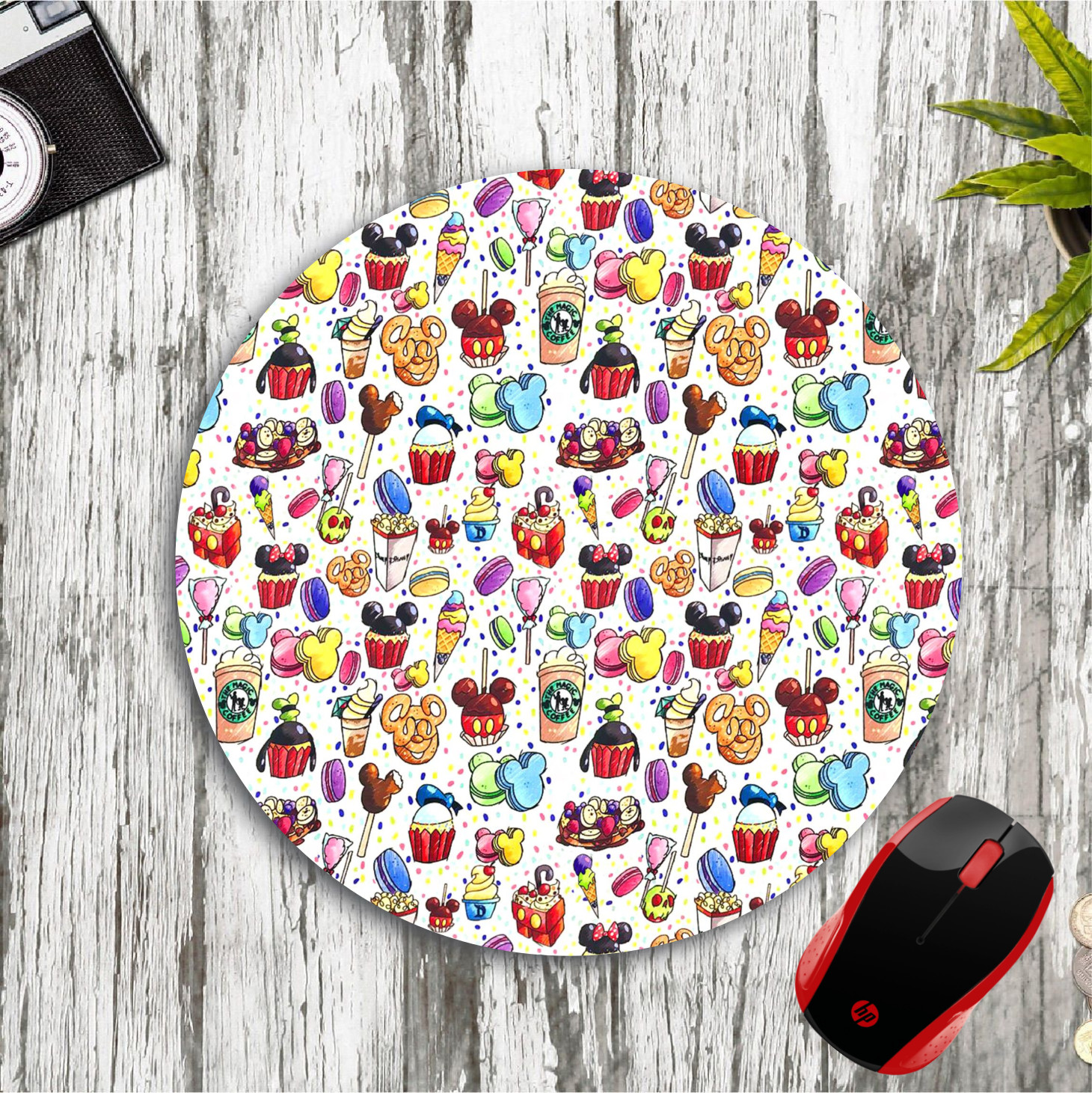 DISNEY CHARACTER SHAPED SNACKS COLLAGE D1 ROUND MOUSE PAD MAT HOME SCHOOL OFFICE