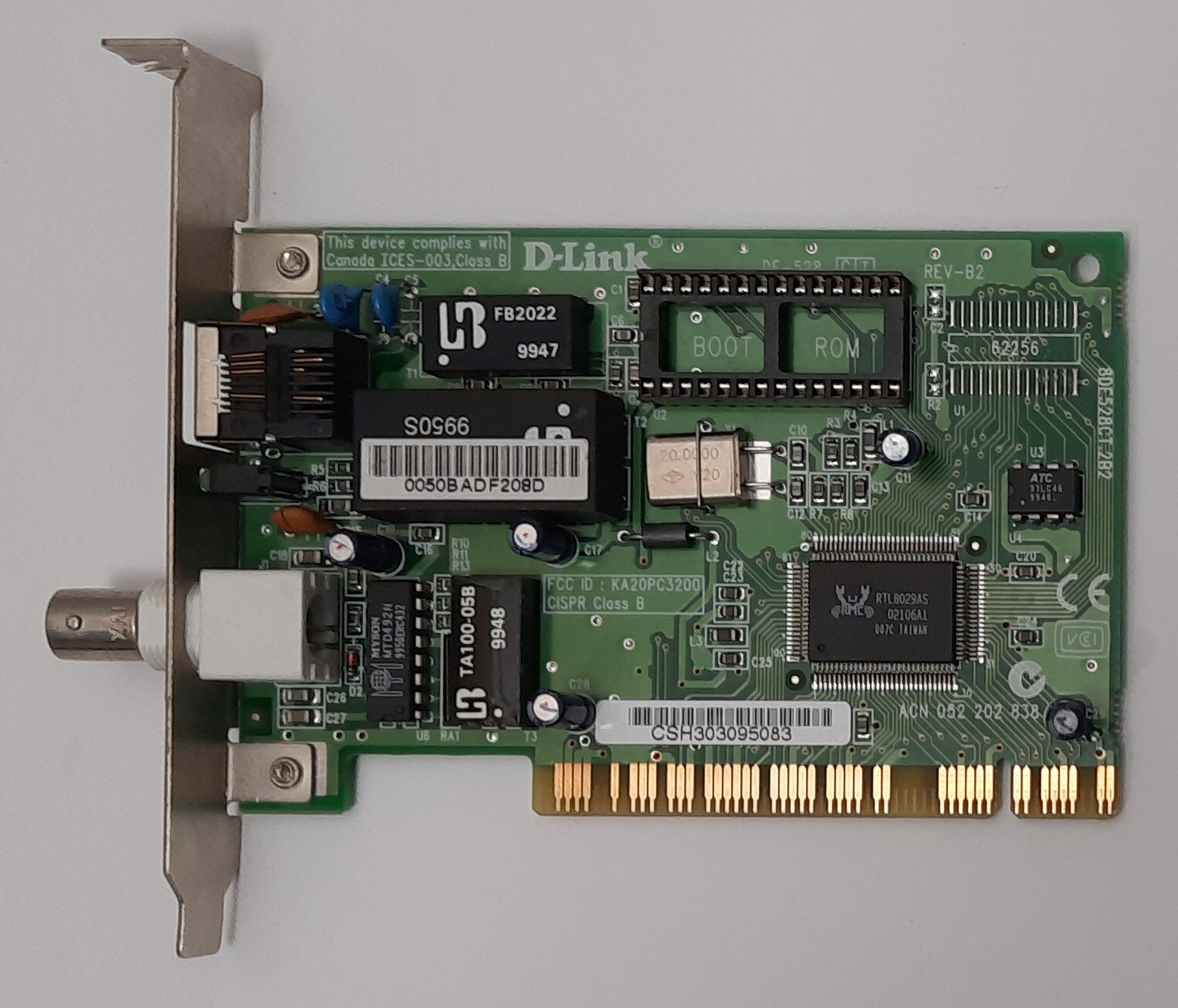 D-LINK 8DE528CT.2B2 PCI Network Card (RTL8029AS, RJ45, Retro, 2000)