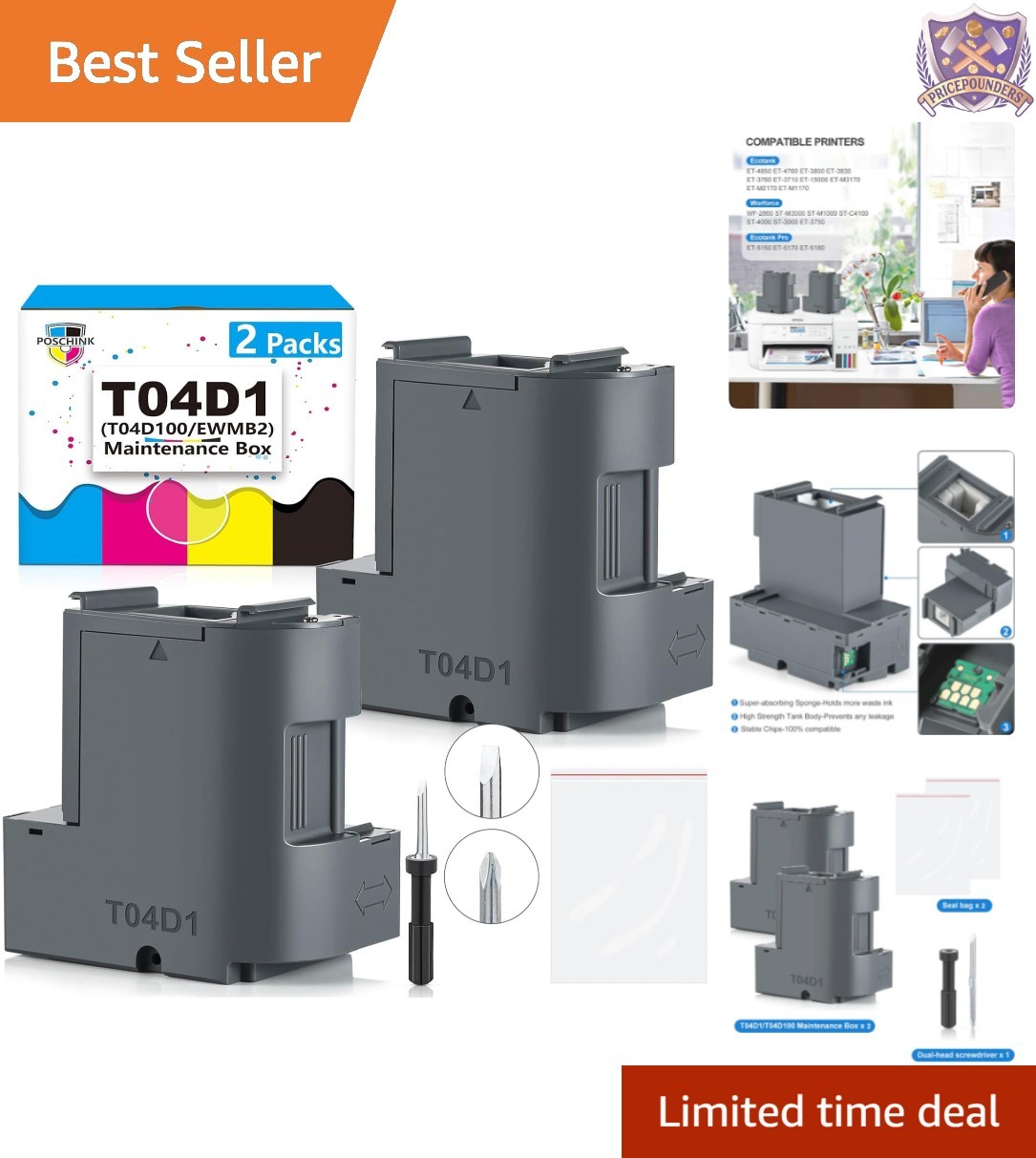Ink Maintenance Box Compatible with Epson Printers Black 2 Pack for ET-15000
