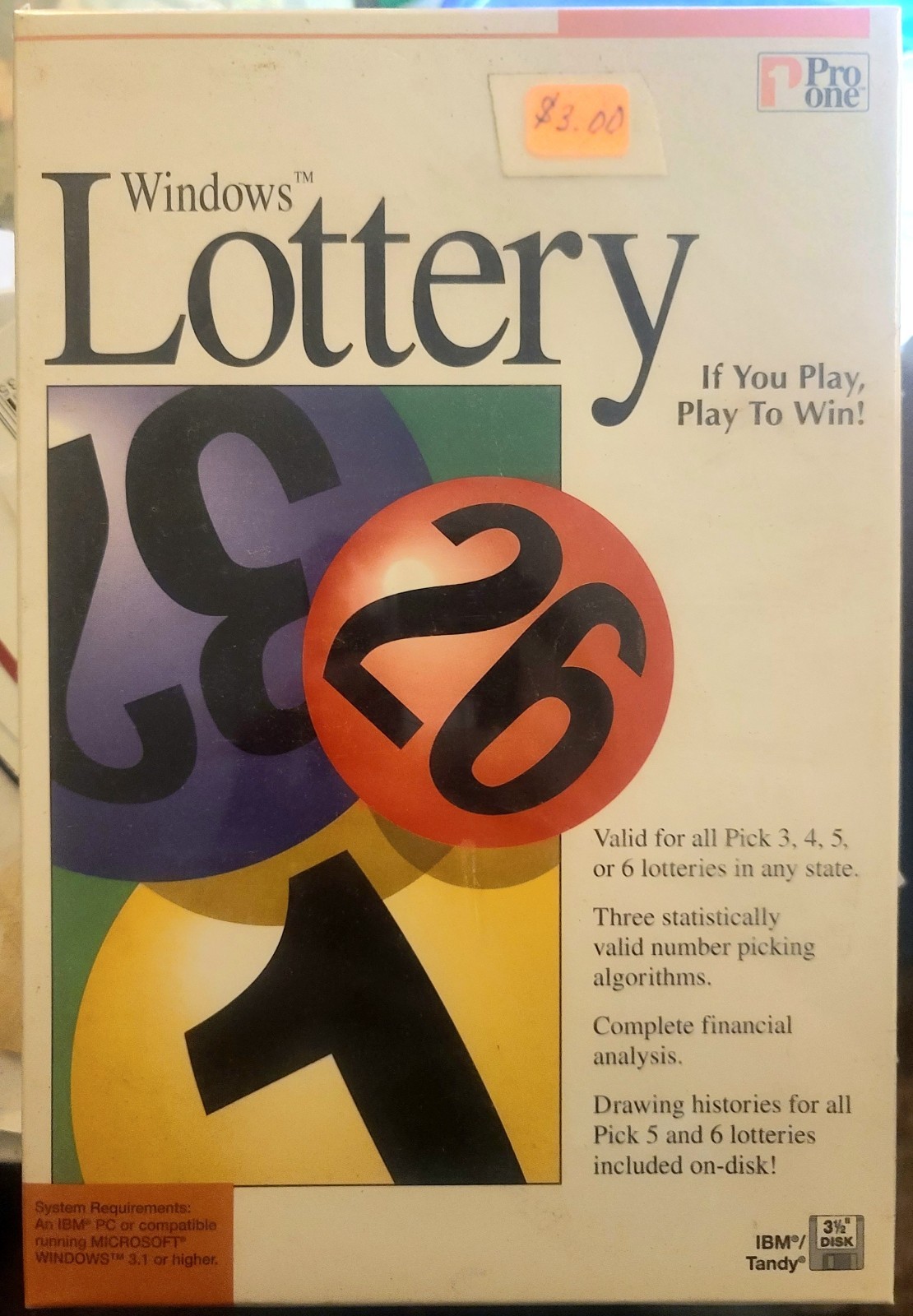 Vintage Pro One Windows Software Lot Lottery Vocabulary 3.5” Disk IBM PC Sealed