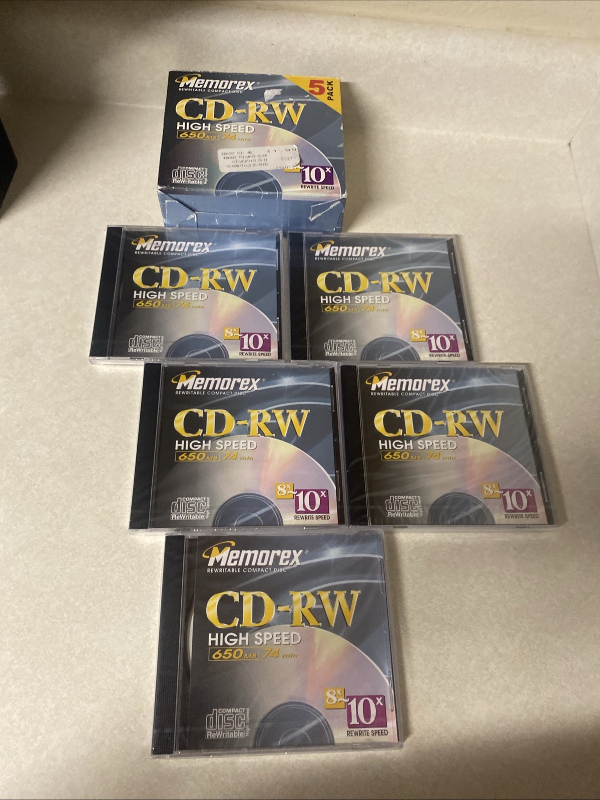 Memorex CD-RW 650MB 74 Min Rewritable Compact Discs 5 Pack Blank CD Mint