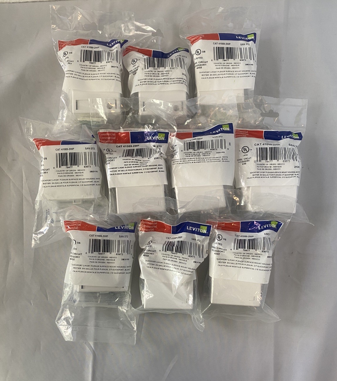 Lot 10 Leviton 41089-2WP Quickport 2-Port Plenum Surface Mount Housing, White