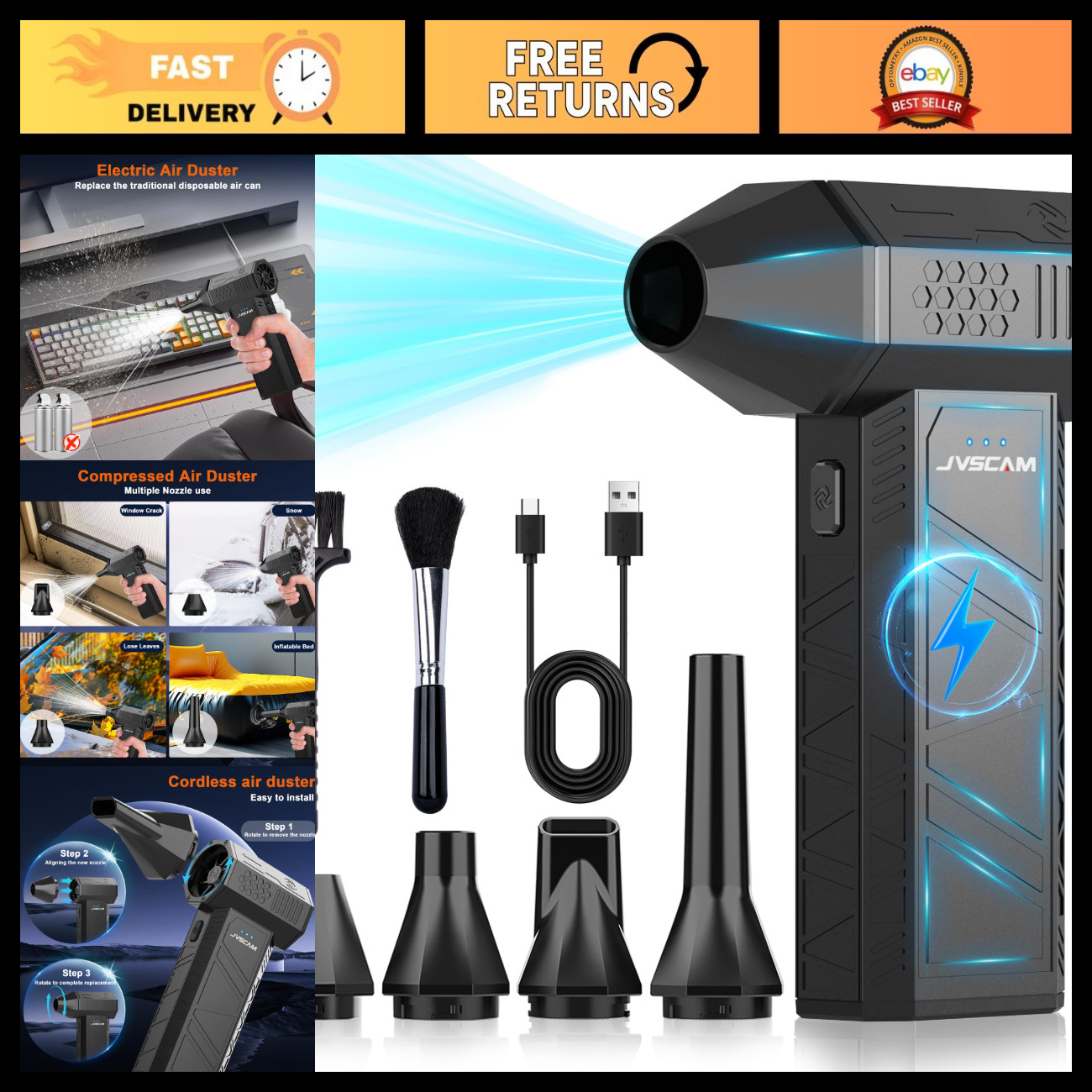 High-Power Compressed Air Duster 130,000 RPM Brushless Motor Blower Cleaner