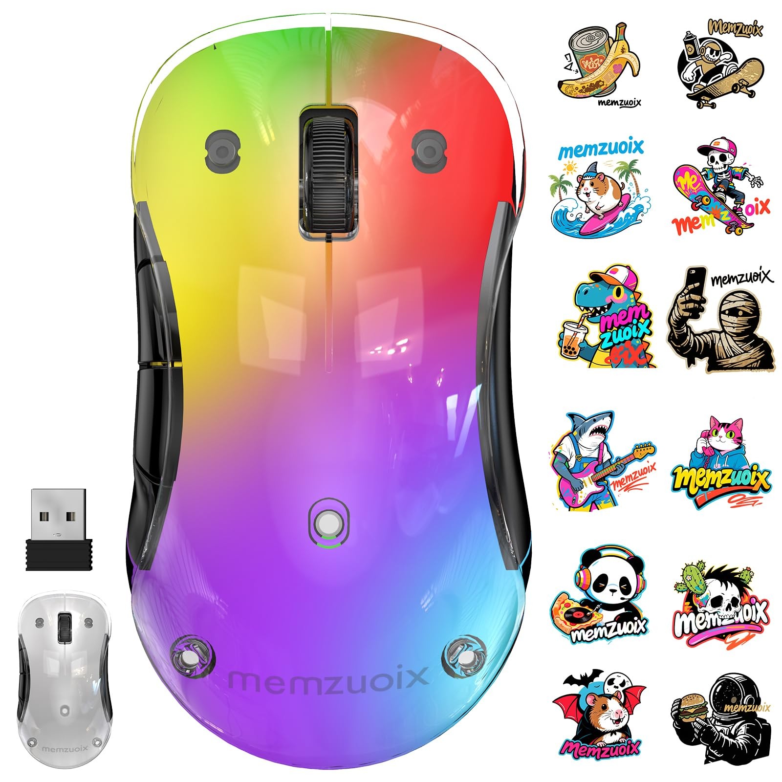 memzuoix 2.4G LED Wireless Mouse, Rechargeable Ergonomic Black and white